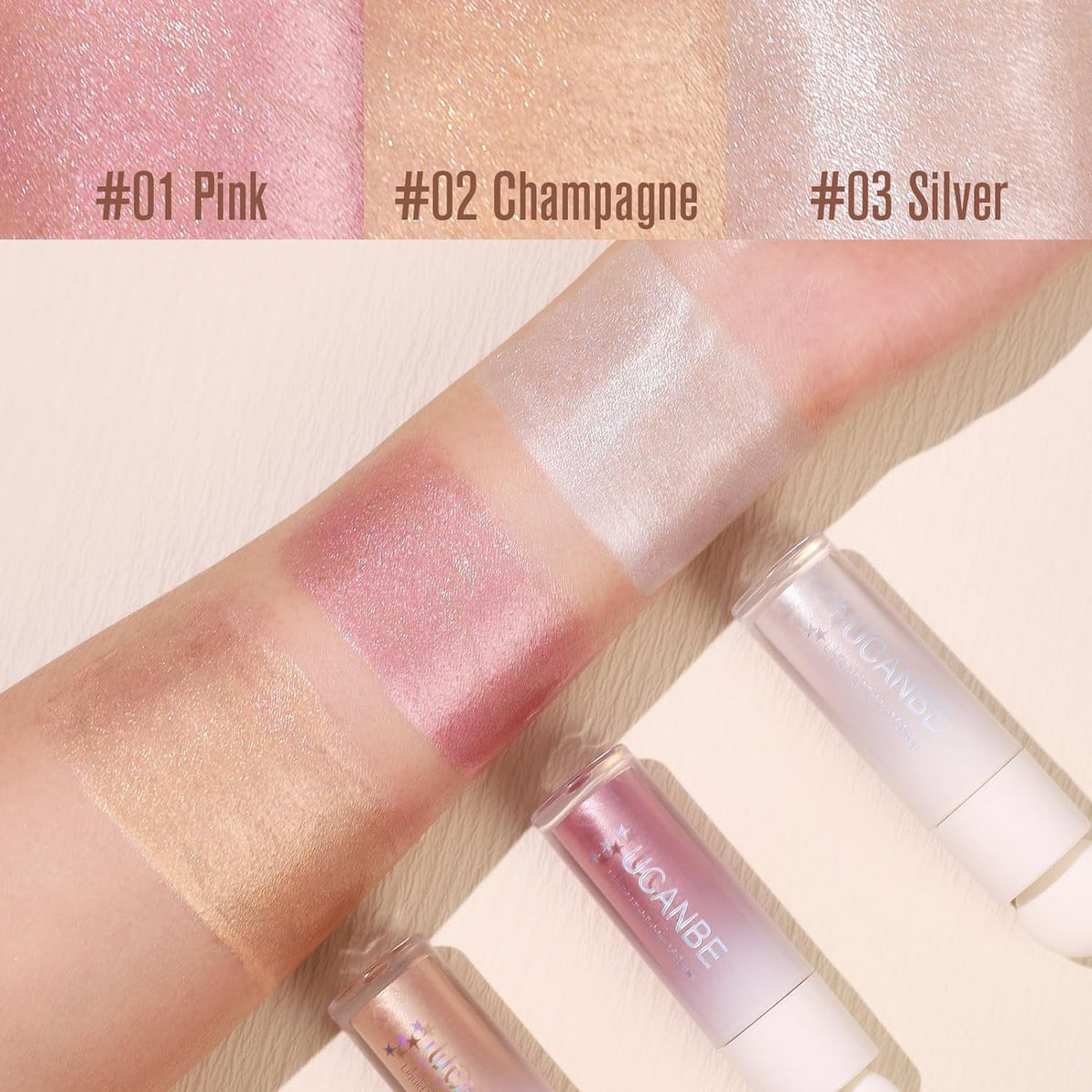 COSLUXE UCANBE 3 - Pack Liquid Face Highlighter Makeup Set - Multifunctional Luminous Glow, Natural Radiance Sparkly Glitter Body Shimmer Liquid Luminizer Sticks - Suitable for Face, Eyes, - Image 2