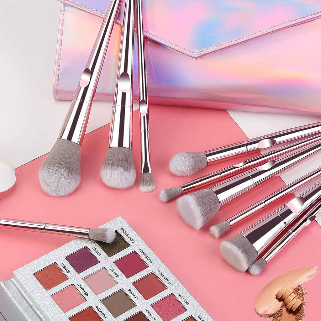 COSLUXE Makeup Brushes Set, 10 Pcs Makeup Brushes Premium Synthetic Eyeshadow Contour Highlight Foundation Professional Makeup Brush Set with Cosmetic Bag for Women Girls - Image 9