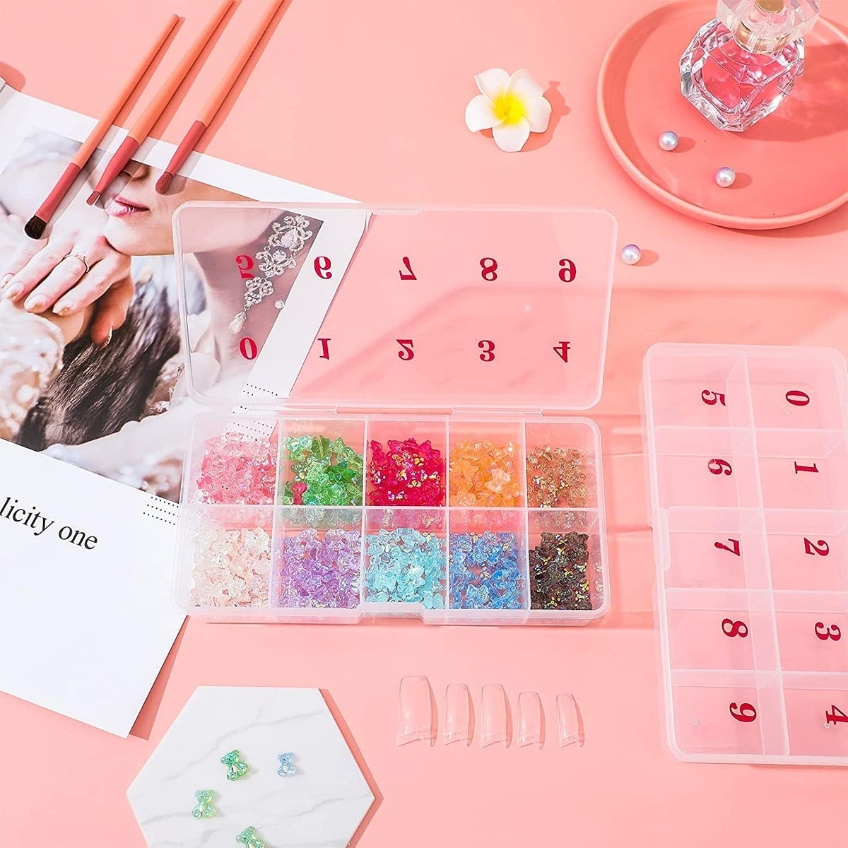 NAILWIND Nail Tip Box False Empty Nails Tips Organizer Storage, 10 Number Spaces Storage Case Container Nails Box Plastic Grid for Fingernails Crystal, Jewelry, Accessories WHITE, 1- PCS - Image 8