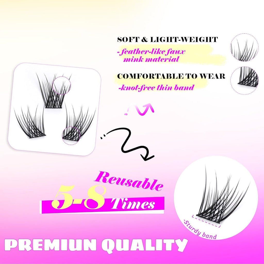 COSLUXE Lash Clusters, Eyelash Extensions, 200 PCS C Curl Lash Clusters 10-14mm, Mixed Curl Individual Eyelashes Cluster, Wispy Eyelash Extension, Thin Band & Soft, Natural Looking Cluster Lashes No-41, - Image 5