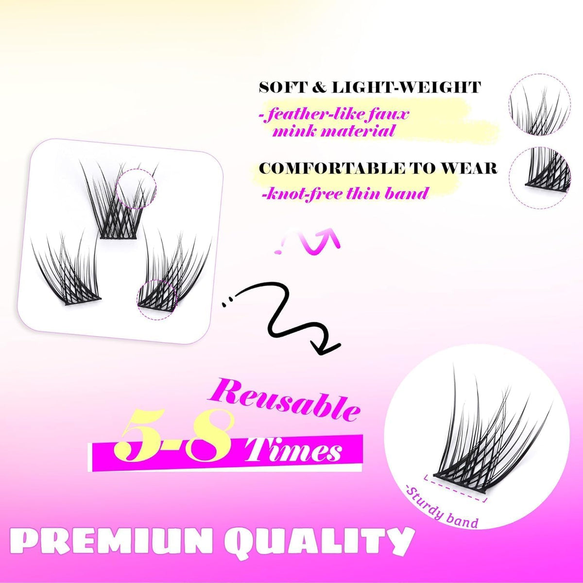 COSLUXE Lash Clusters, Eyelash Extensions, 200 PCS C Curl Lash Clusters 10-14mm, Mixed Curl Individual Eyelashes Cluster, Wispy Eyelash Extension, Thin Band & Soft, Natural Looking Cluster Lashes No-41, - Image 5