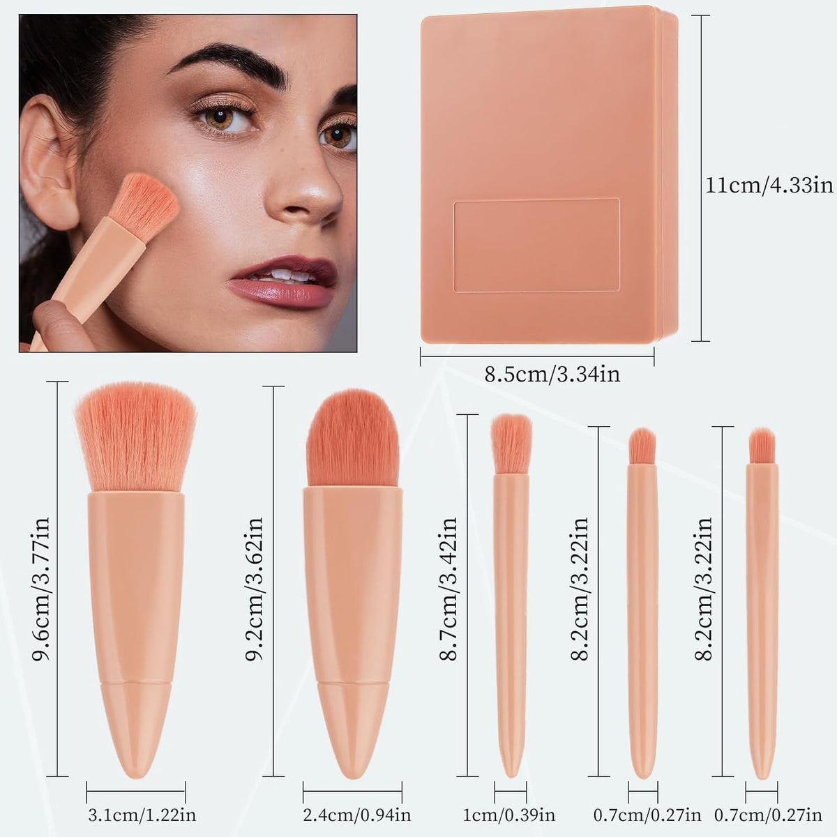 COSLUXE 5 Piece Mini Makeup Brushes Set, Travel Small Makeup Brushes with Brush Case Built-in Mirror, Portable Cosmetics Brushes for Eyeshadow, Powder, Foundation, Blush - Multicolored for Women, Girls & Teens - Image 5