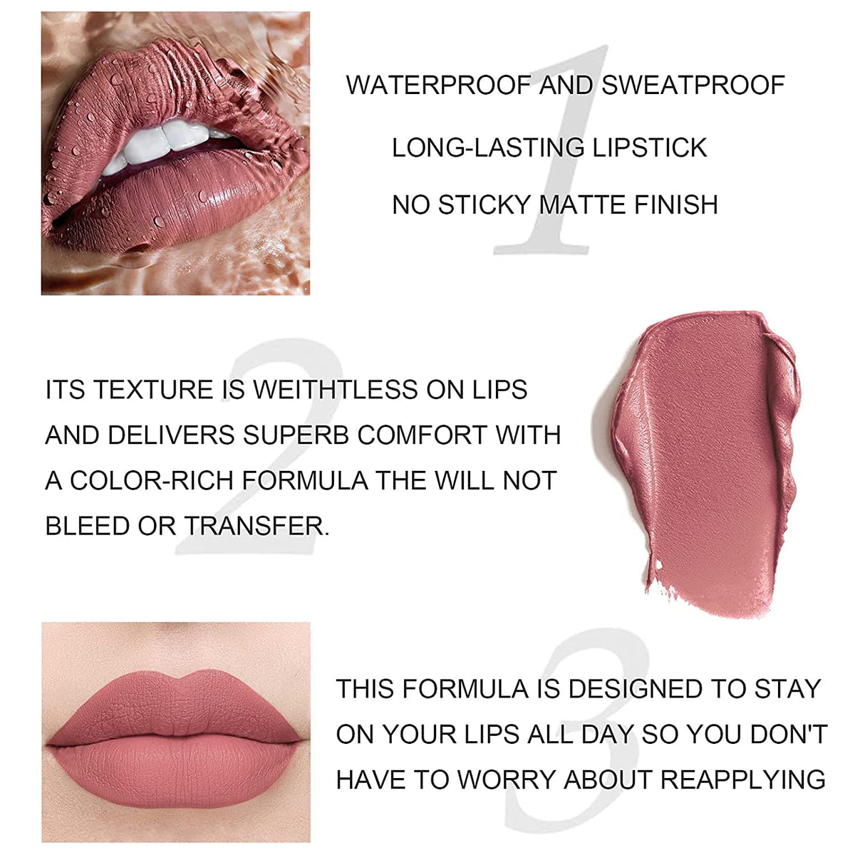 COSLUXE 12Pcs Velvet Matte Liquid Lipstick Set, Waterproof Long Lasting Non-Stick Cup Not Fade Nude Lip Gloss Set, UP TO 24 HOURS, Professional Lip Makeup Gift Kit for Women Girl 2.5x12 - Image 5