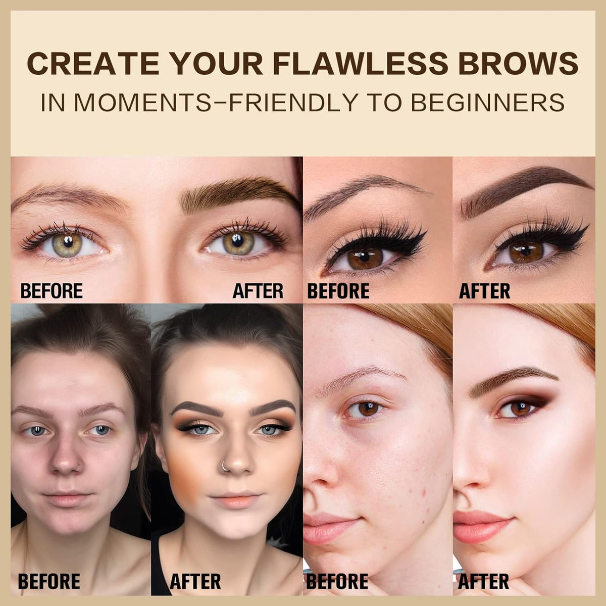 COSLUXE UCANBE 25 Eyebrow Stamp Stencil Kit With Dual-Color Eyebrow Stamp Pomade, Reusable Eyebrow Stencils,Finising Powder,Brush,Eyebrow Razor,Zipper Pouch,Waterproof Eye Brow (01-Blonde+Light Brown) - Image 6