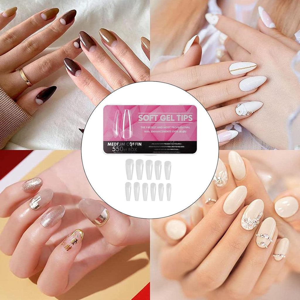 NAILWIND Nail Tips,soft Gel Full Cover Nails, Clear Acrylic Nail Tips Artificial False Nails with Box Fake Nail Extension for Nails Salons DIY (M - Coffin full, 550 pcs) - Image 7