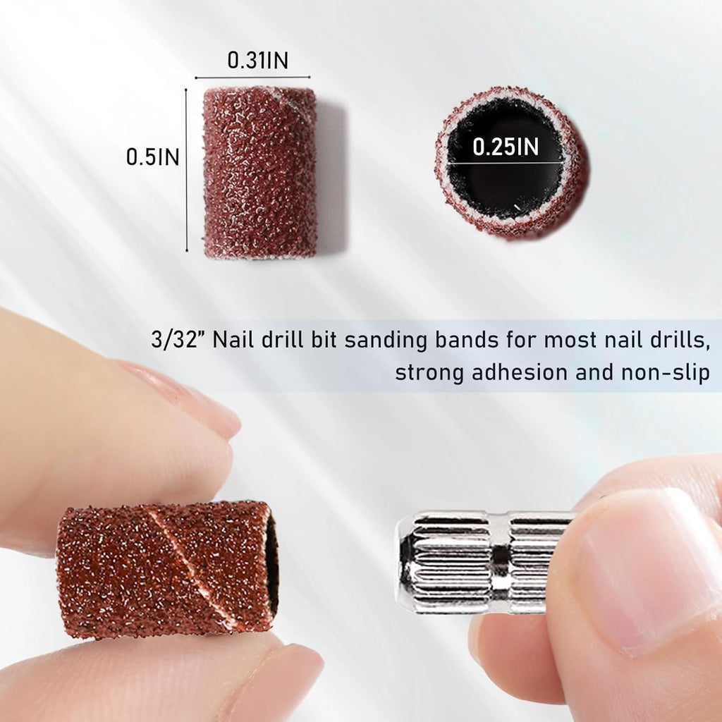 NAILWIND 75 Pcs Nail Drill Bit Sanding Bands, Coarse, Medium, and Fine Grit Nail File Sanding Bands, Includes 3/32-Inch Mandrel Drill Bit, for Acrylic Nails Gel Manicure, Pedicure, and Nail Salon - Image 2