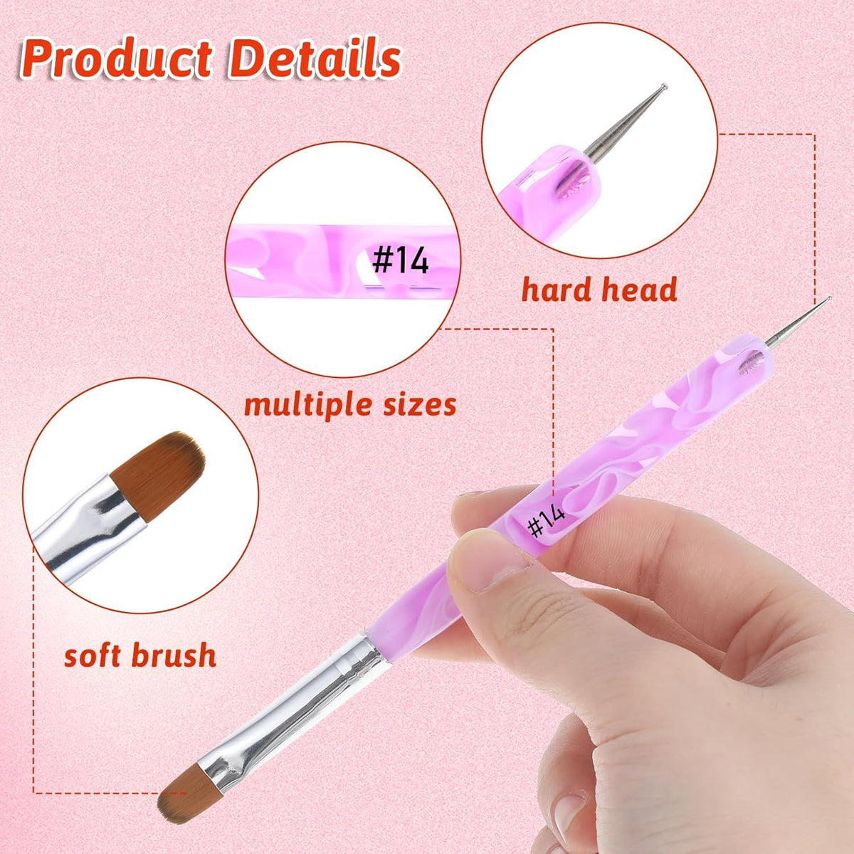 NAILWIND 3 Pcs Double Ended Liner Brush for Nails Gel French Manicure Brush Nail Dotting Tool Professional Manicure Tool for Manicure Cuticle Clean Up Nail Art Design 12#, 14#, 16# - Image 5