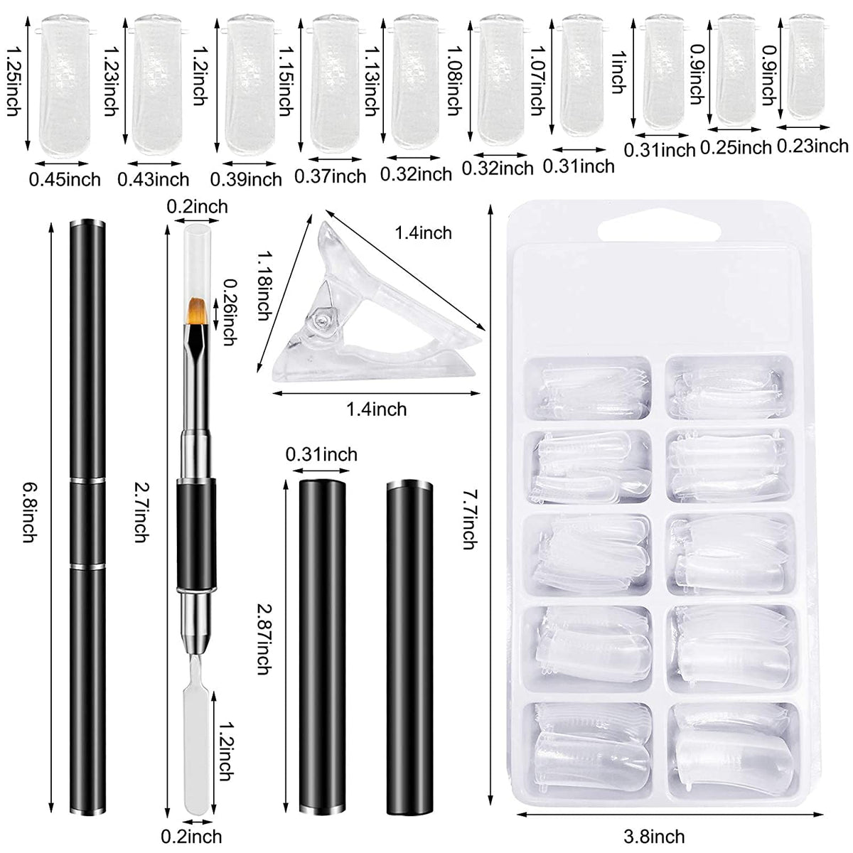 NAILWIND Poly Gel Quick Building Nail Set,100Pcs False Nail Mold Clear Nail Extension Form Tips,10 Nail Tips Clip And 1Pcs Dual-Ended Poly Extension Brush Picker For Polygel Extension,Home Salon - Image 2