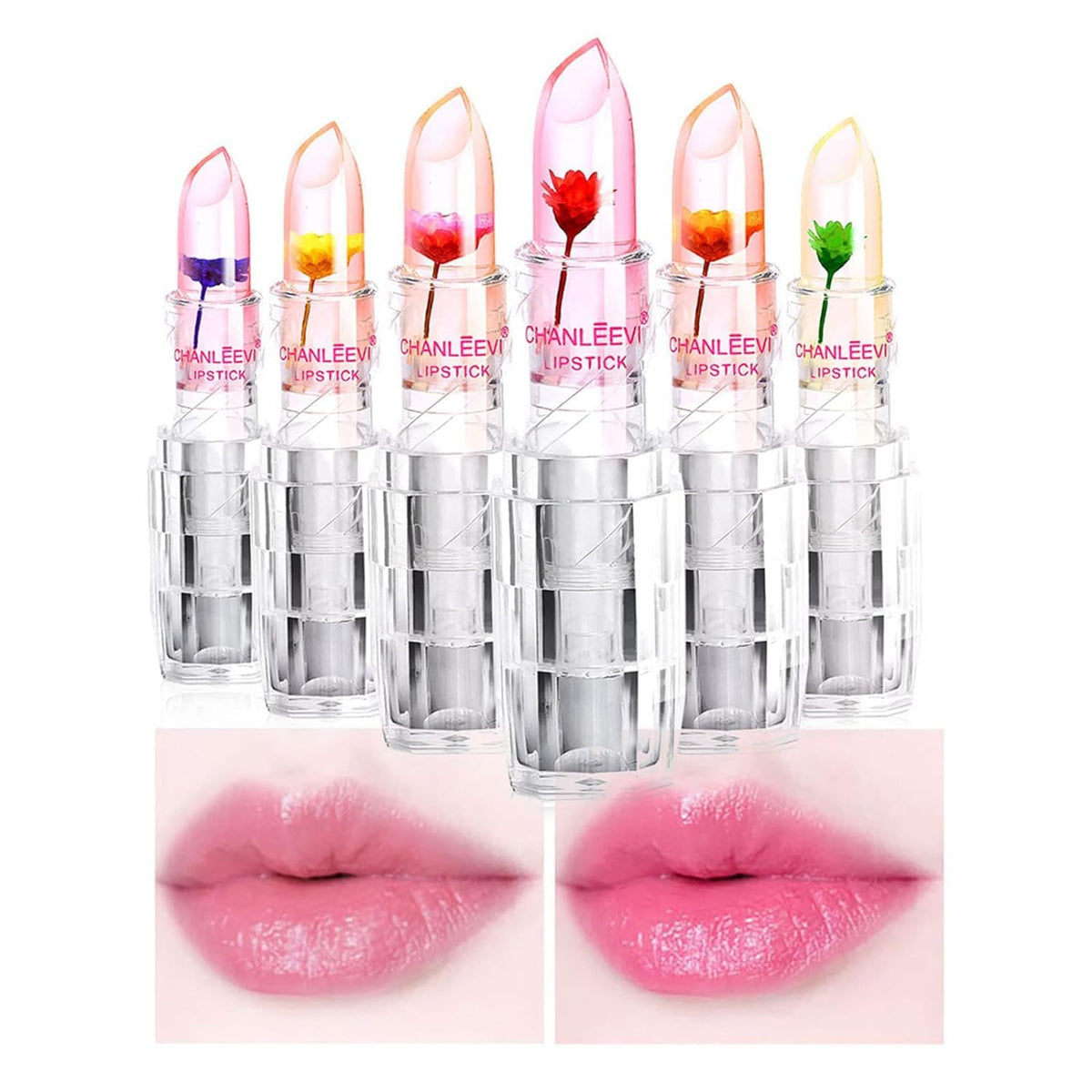 HUDAMOJI 6 Pcs Crystal Jelly Flower Matte Lipstick Moisturizer Clear Lip Glossy Balm, Color Changing, Long Lasting Lip Balm Lips Moisturizer Magic Temperature Color Change Lip Glossy For Girls Woman - Image 4