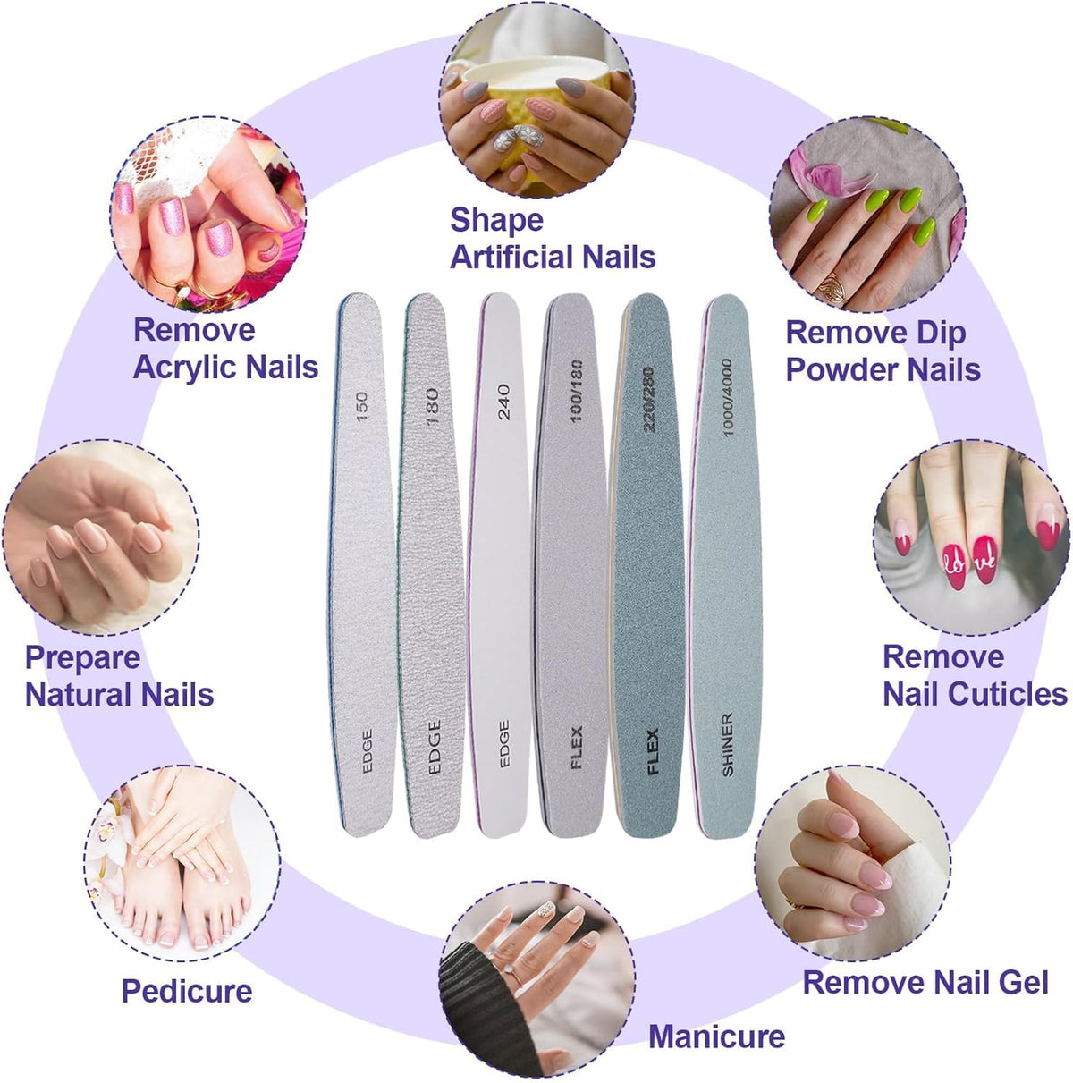 NAILWIND 6pcs Nail Files Set for Manicure | Professional Nail File Kit for Acrylic and Natural Nails | Emery Boards for Nails, Nails Buffer and Shine Kit Nail Filer | Emery Boards for Acrylic & Natural Nail 100/ 150/ 180/ 220/ 240/ 280/ 1000/4000 Grid - Image 4