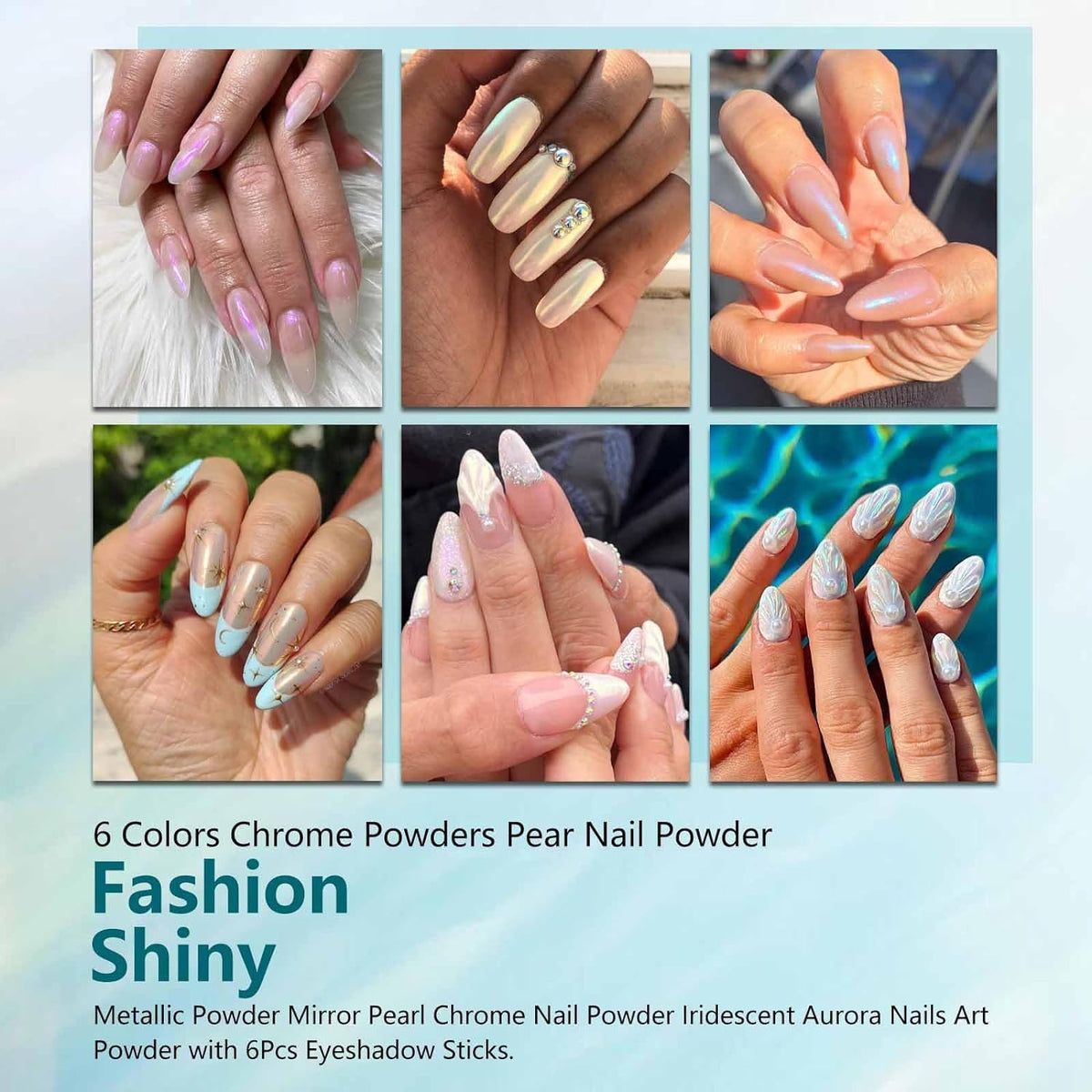 NAILWIND chrome powder, Chrome Nail Powder, 6 - Colors White Pearl Chrome Nail Powder Set, Metallic Nail Powder Mirror Effect White Chrome Powder Iridescent Nails Powder Manicure Pigment - Image 7