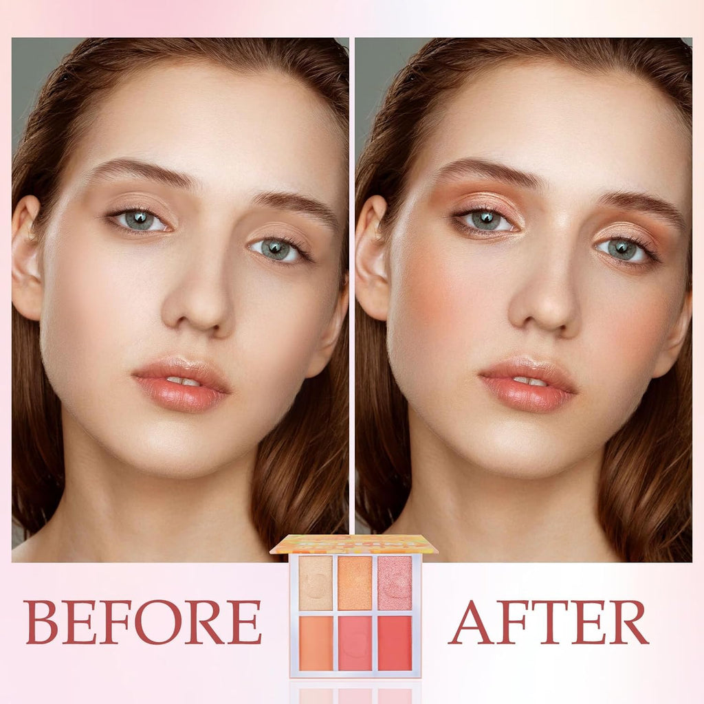 HUDAMOJI Blush Highlighter Palette | 6 Color Matte Shimmer Blusher Face Makeup | Bellini Blusher Palette | 36g - Image 5
