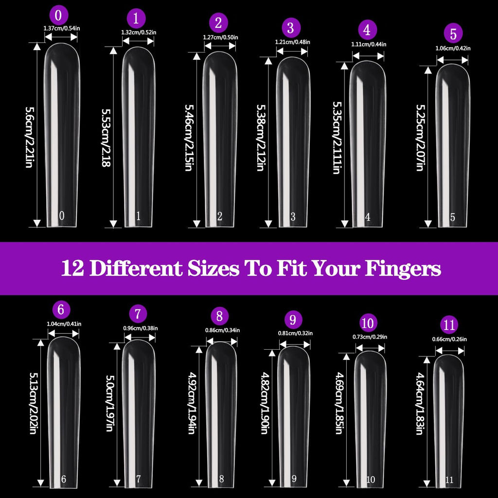 NAILWIND 3XL Square Nail Tips, 240PCS Clear Full Cover Artificial False Nails Tips, Extra Long Square No 3 C Curve Acrylic Nail Tips, XXXL Tapered Squares Fake Nails for Salons Home DIY Nail Art 12 Sizes - Image 4