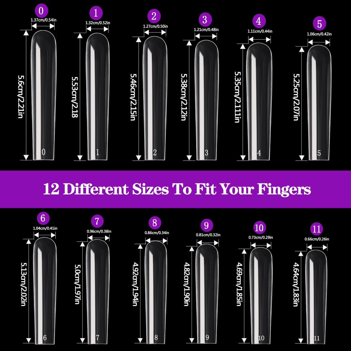 NAILWIND 3XL Square Nail Tips, 240PCS Clear Full Cover Artificial False Nails Tips, Extra Long Square No 3 C Curve Acrylic Nail Tips, XXXL Tapered Squares Fake Nails for Salons Home DIY Nail Art 12 Sizes - Image 4