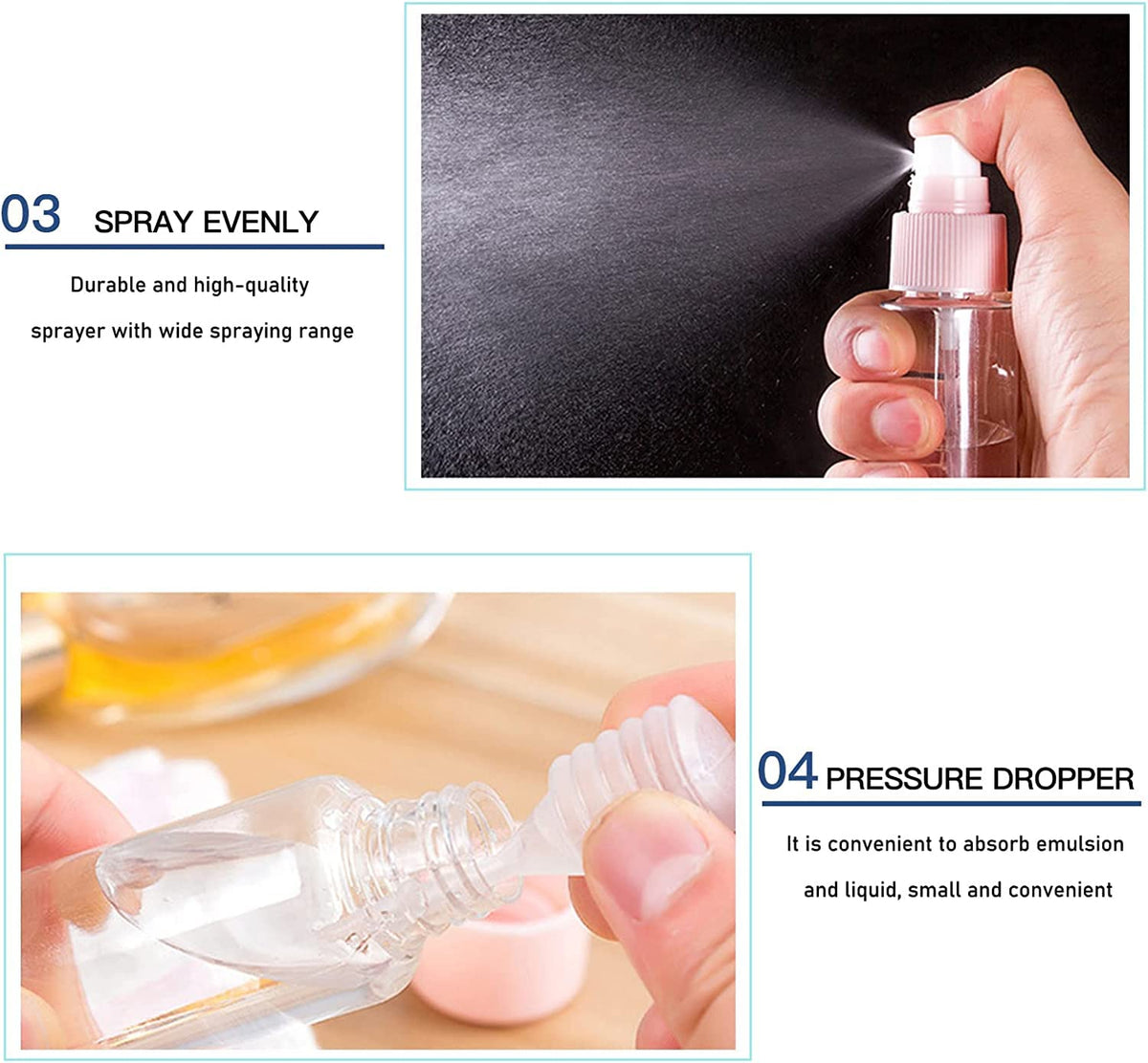 COSLUXE Travel Bottles Kit, Travel Cosmetics Bottles Set, Portable Multipurpose Cosmetics Toiletries Travels Refillable Bottle - for Storing Shampoo, Gel, Cream Jars, Lotion Dispenser 5 - Pcs Set - Image 4