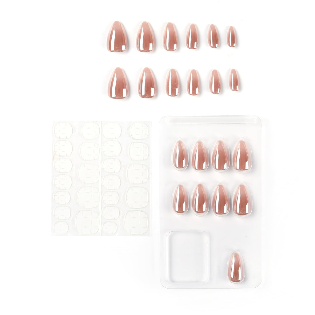 NAILWIND Almond Press On Nails Medium, Nude chrome, Short Soft Gel Mirror Designs Glossy Ombre Nails with Nail Glue, Semi-Transparent Reusable Glue On in 15 Sizes - 30PCS Stick On Nail Kit, Acrylic Nail for Women 24 - Image 3