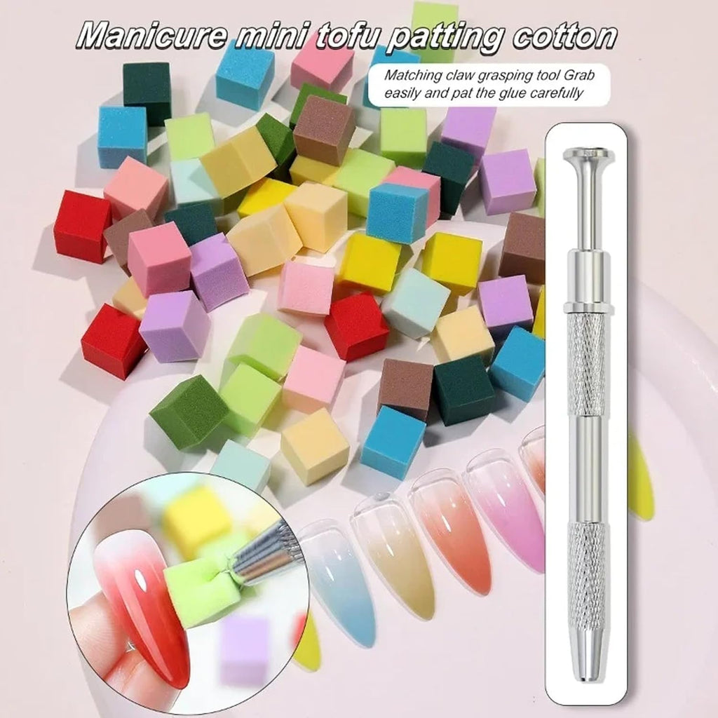 NAILWIND Nail Sponge , 4 Claws Nail Sponge Metal Grabber with 50 Pcs Mini Replaceable Nail Sponges Blocks for Ombre Nail Art, Stamping Tools Nail Art Tools Nail Accessories - Image 3