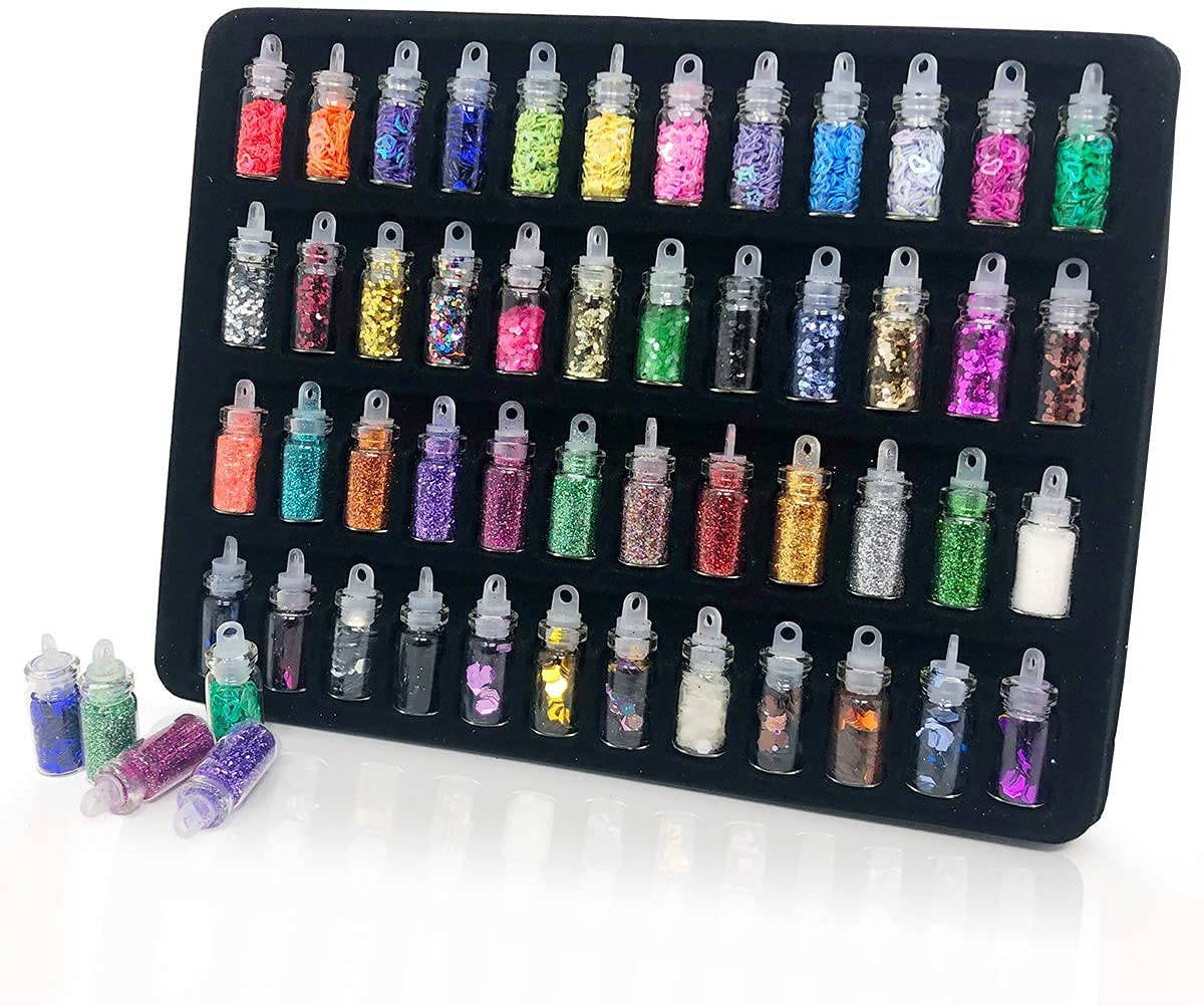 COSLUXE 3D Glitter Set of Nail Decoration,Nail Art Tool for Nail Decoration Multicolour - Set of 48 Bottles - Image 2