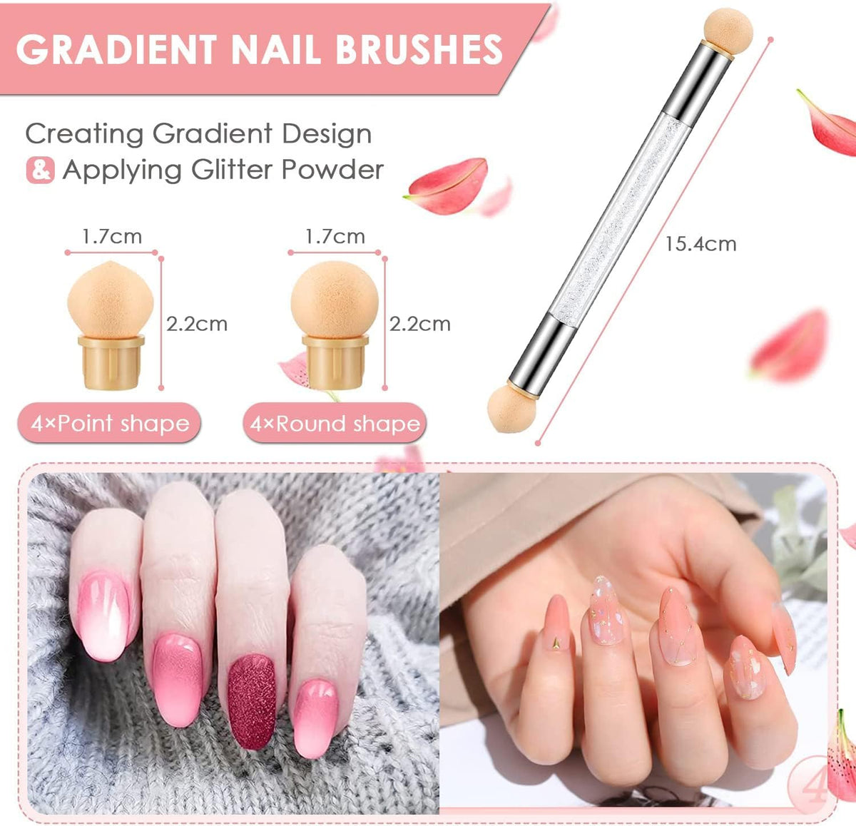 NAILWIND Nail Sponges for Ombre, Nail Art Sponge, Nail Art Tool Pen Dual Head Nail Sponge Brush Picking Dotting Gradient Ombre Nail Pen Brush with 4 Replacement Heads - Image 3