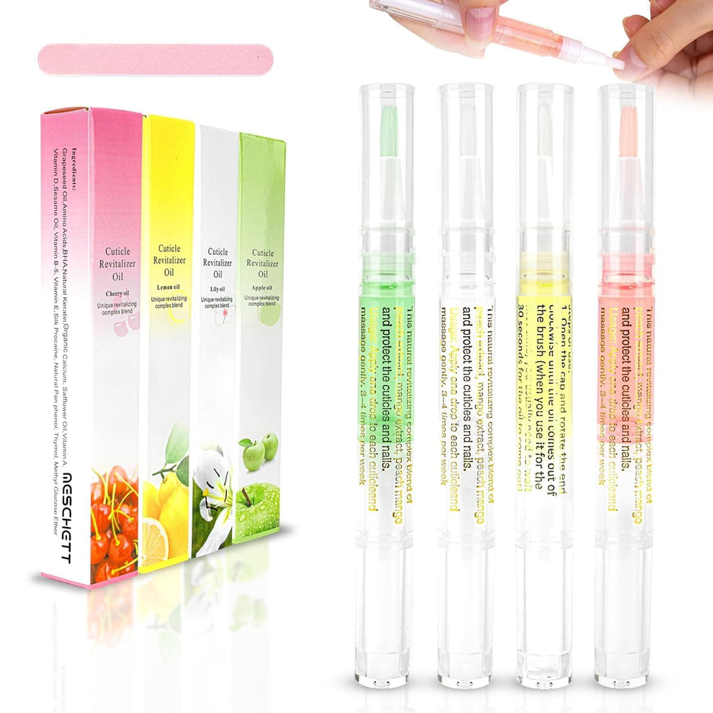 NAILWIND 4 Pcs Cuticle Oil Pens with Nail File for Nail Care, Nail Pen Oil with Natural Ingredients, Fingernails and Toenails Oil Cuticle for Repairing Cracked