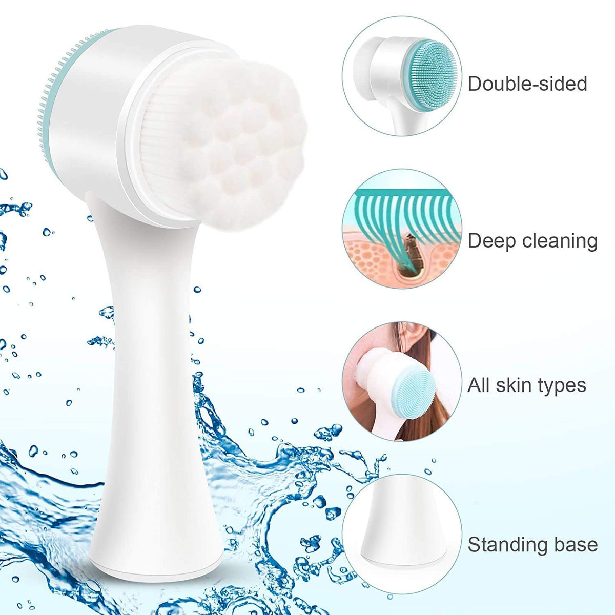 COSLUXE Manual Facial Cleansing brush, 2-in-1 Skin Care face brush, silicone facial scrubber Manual Dual Face Wash Brush for Deep Pore Exfoliation Massaging - Image 7