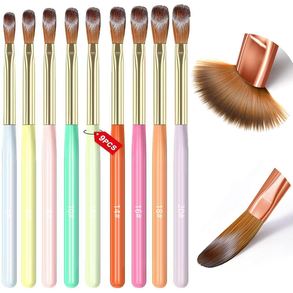 NAILWIND 9PCS Acrylic Nail Brush Set,Nail Art Brushes Set Nail Art Design Pen Painting Tools Fingernail Brush for Acrylic Powder Application Nail Extension 3D Carving Size 4/6/8/10/12/14/16/18/20
