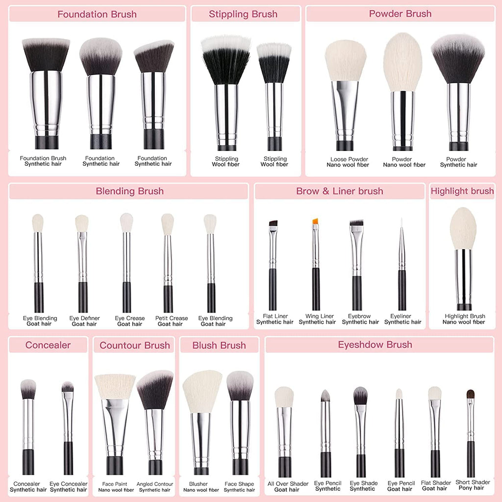 COSLUXE BEILI 30Pcs Professional Makeup Brushes Set Natural Goat Hair Premium Synthetic Kabuki Foundation Blending Brush Face Powder Blush Concealers Eye Shadows Make Up Brushes Set B30 - Image 2