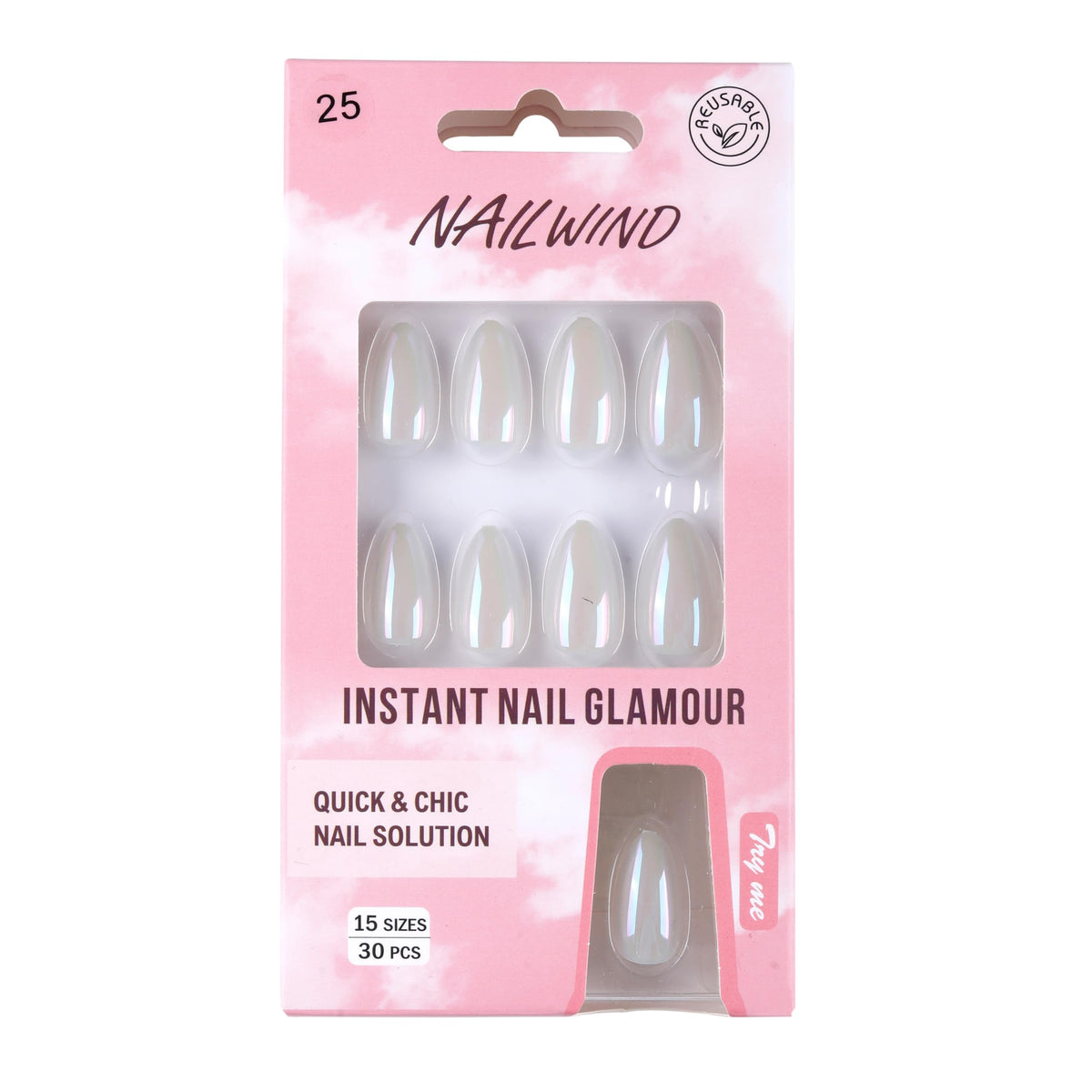 NAILWIND Almond Press On Nails Medium, Soft Gel Mirror Designs Glossy Ombre Nails with Nail Glue, Semi-Transparent Reusable Glue On in 15 Sizes - 30PCS Stick On Nail Kit, Acrylic Nail for Women 25 - Image 5