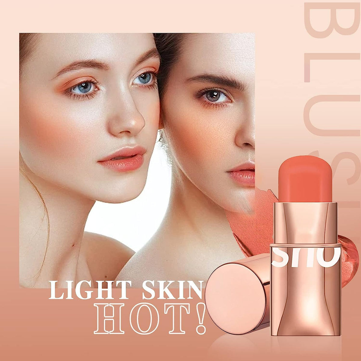 COSLUXE O TWO O Blush Stick for Cheeks Makeup,Waterproof Cream Blush Face Stick Multi-Use Lip and Cheek Tint, Lightweight Easy to Blend Natural Cream Blusher 04 - Orange - Subtle - Image 6