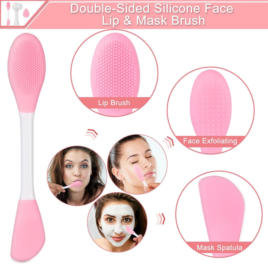 COSLUXE Manual Facial Cleansing Brush & Silicone Face Mask Applicator & Makeup Sponge, Double-Ended Facial Mask Brushes, Facial Sponge Makeup Skin Care Tool Set - Image 4