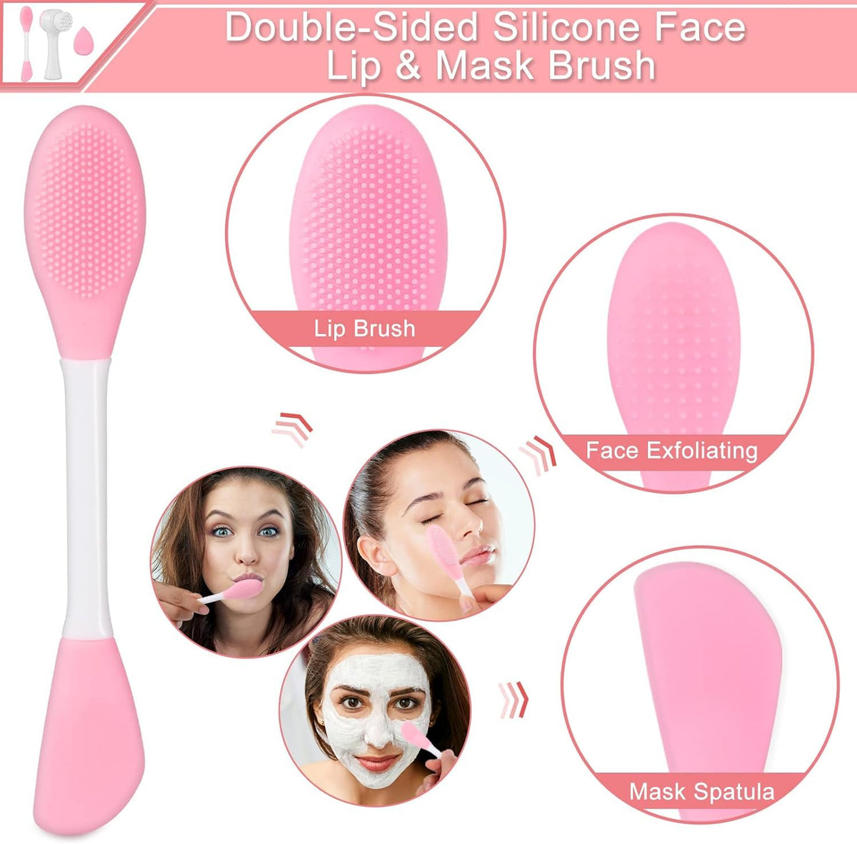 COSLUXE Manual Facial Cleansing Brush & Silicone Face Mask Applicator & Makeup Sponge, Double-Ended Facial Mask Brushes, Facial Sponge Makeup Skin Care Tool Set - Image 4
