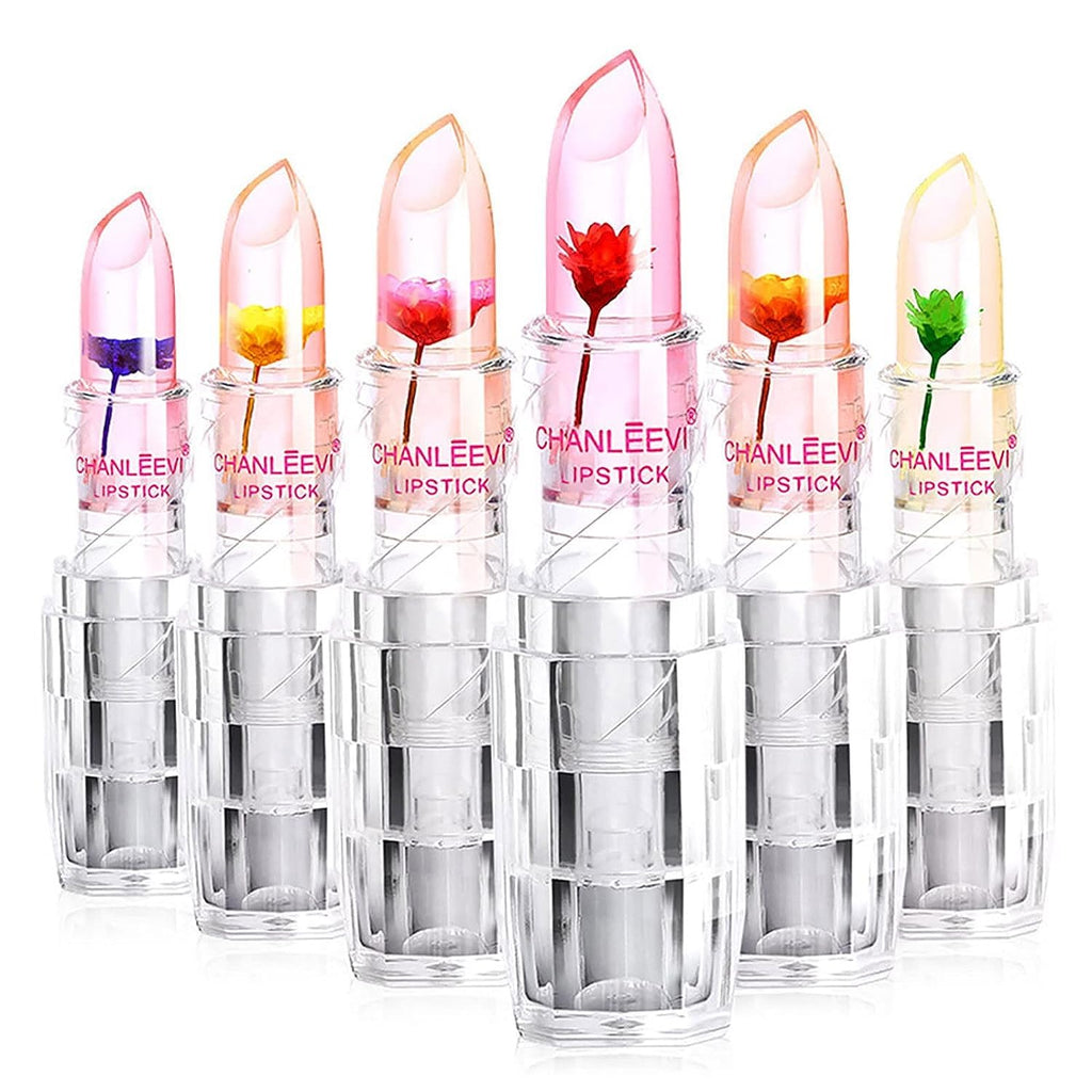 HUDAMOJI 6 Pcs Crystal Jelly Flower Matte Lipstick Moisturizer Clear Lip Glossy Balm, Color Changing, Long Lasting Lip Balm Lips Moisturizer Magic Temperature Color Change Lip Glossy For Girls Woman
