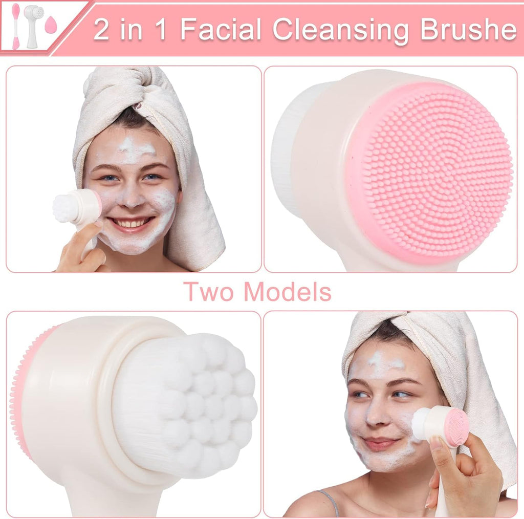 COSLUXE Manual Facial Cleansing Brush & Silicone Face Mask Applicator & Makeup Sponge, Double-Ended Facial Mask Brushes, Facial Sponge Makeup Skin Care Tool Set - Image 3