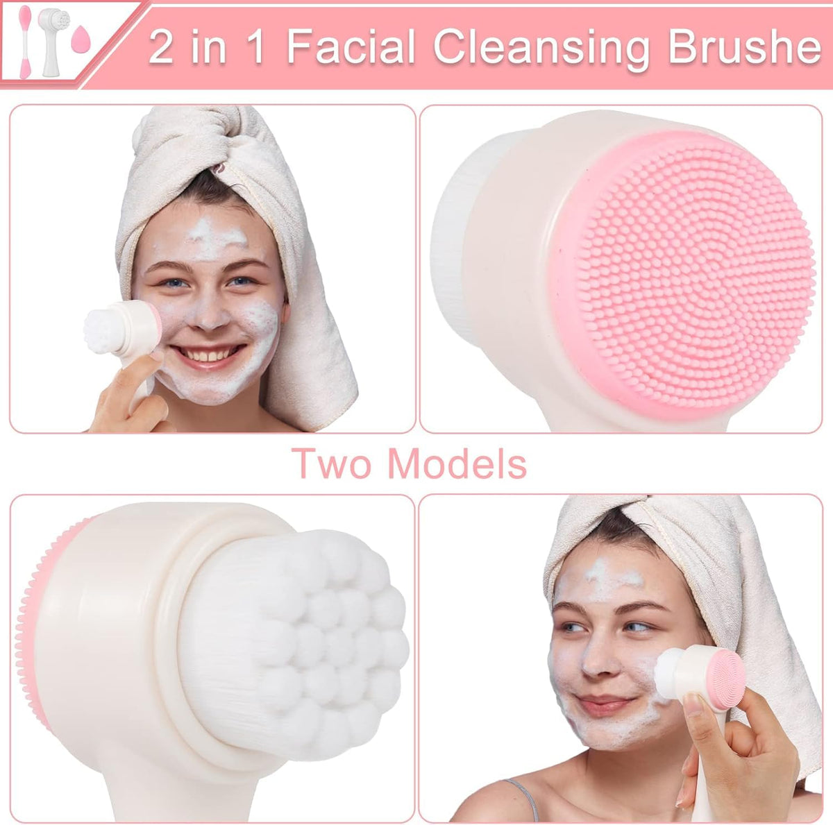 COSLUXE Manual Facial Cleansing Brush & Silicone Face Mask Applicator & Makeup Sponge, Double-Ended Facial Mask Brushes, Facial Sponge Makeup Skin Care Tool Set - Image 3