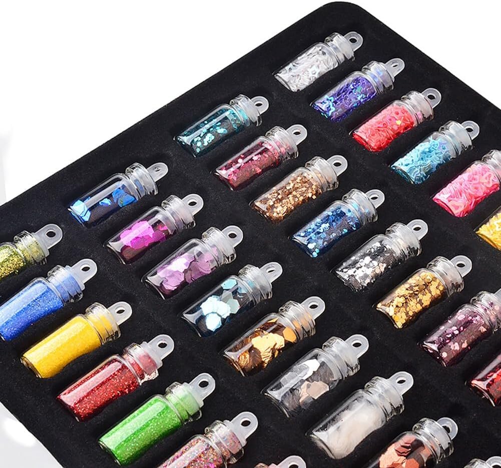 NAILWIND 48 in 1 Set of 3D Nail Art Glitter Bottle Acrylic Rhinestone Decoration Kit, 3D Nail Art,3D Glitter Set of Nail Nail Art Tool for Nail Decoration Multicolour - Set of 48 Bottles - Image 9