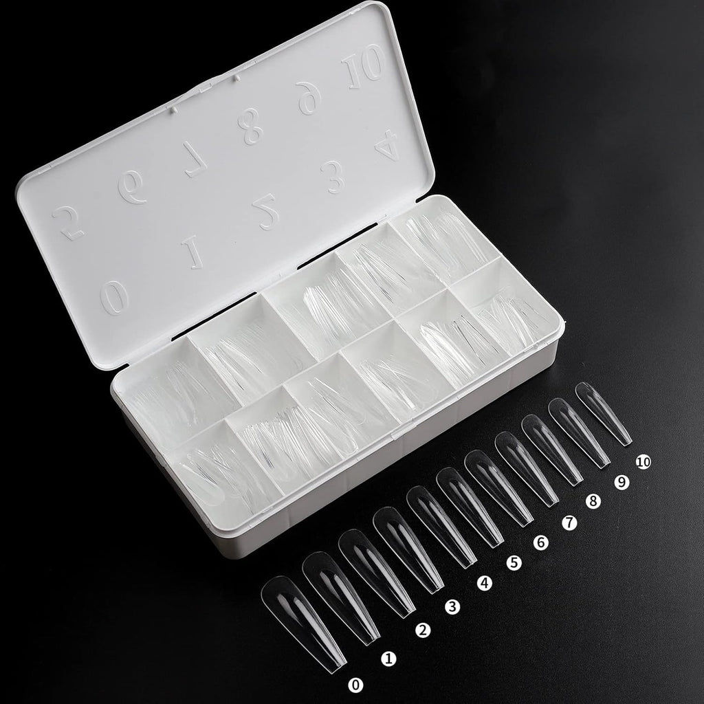 NAILWIND Long Coffin Nail Tips, Full Cover Clear Soft Gel Tips, False Nail Tips for Acrylic Nails Extension with Box, Nail Art Salons DIY Art Long Stiletto, 550 pcs - Image 3