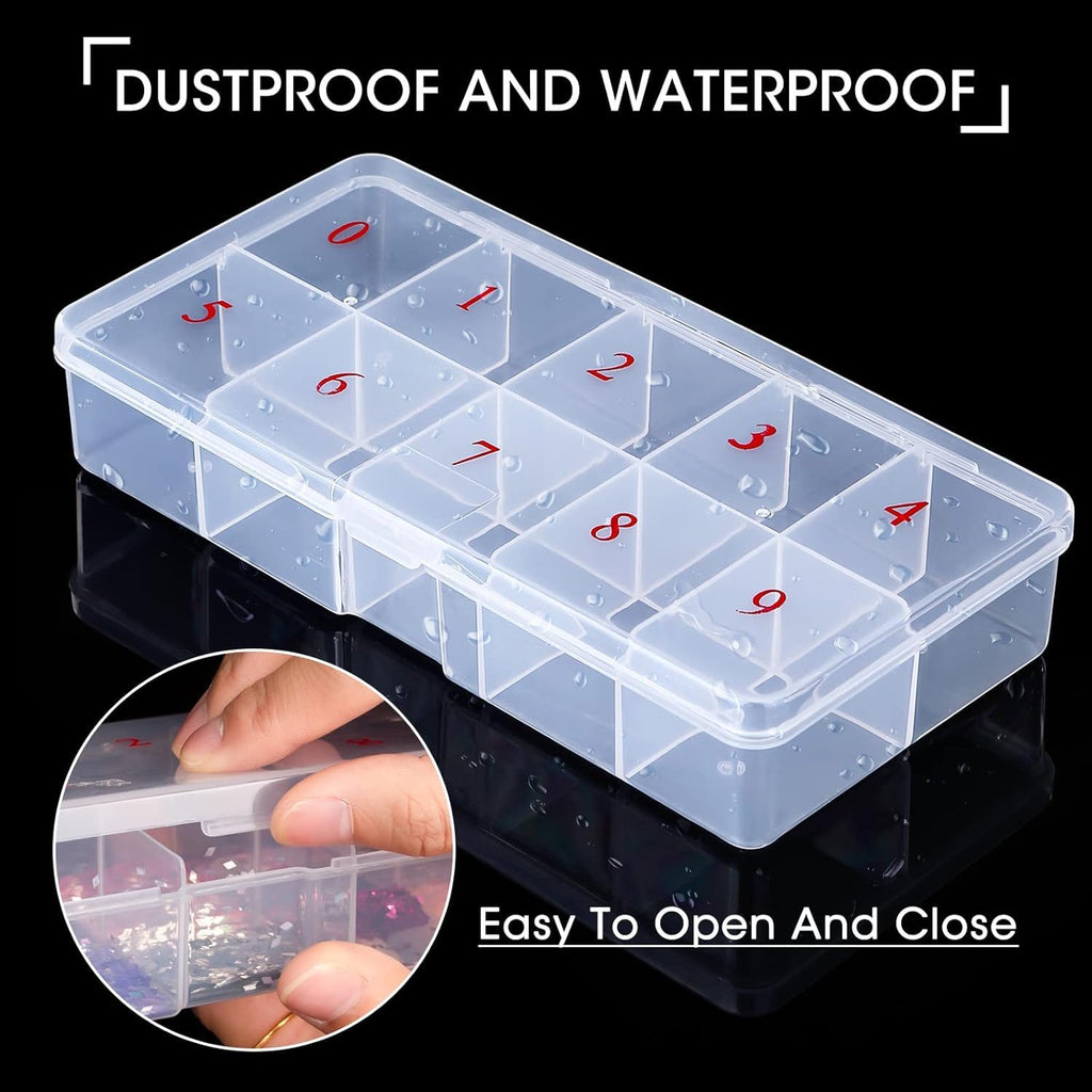 NAILWIND Nail Tip Box False Empty Nails Tips Organizer Storage, 10 Number Spaces Storage Case Container Nails Box Plastic Grid for Fingernails Crystal, Jewelry, Accessories WHITE, 1- PCS - Image 7
