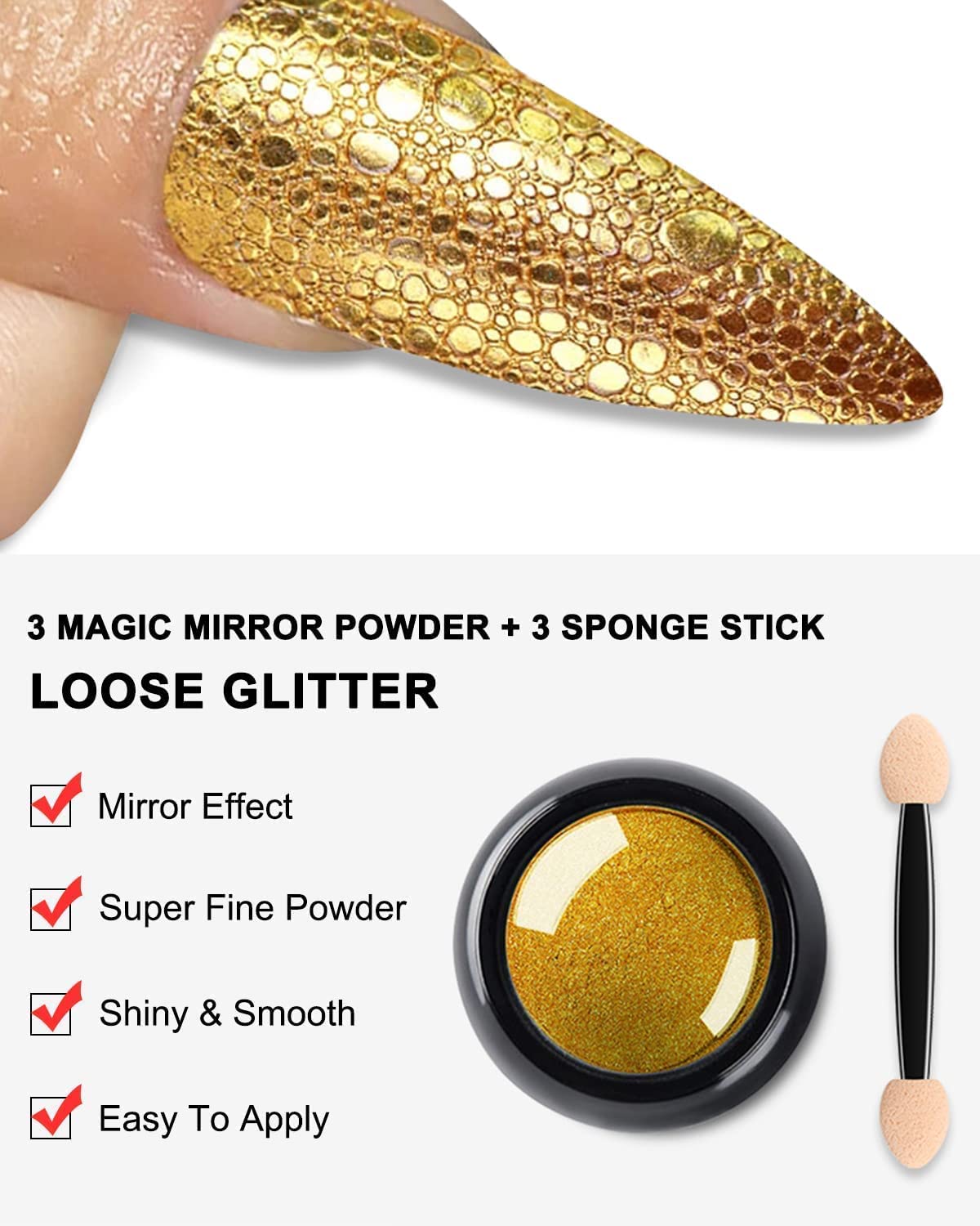 NAILWIND Colors Chrome Nail Powder Set, Reflective Glitter Metallic Mirror Effect for Nails Art Design 3D Holographic Silver Rose Gold Pigment (2- PCS, Gold - Silver) - Image 2