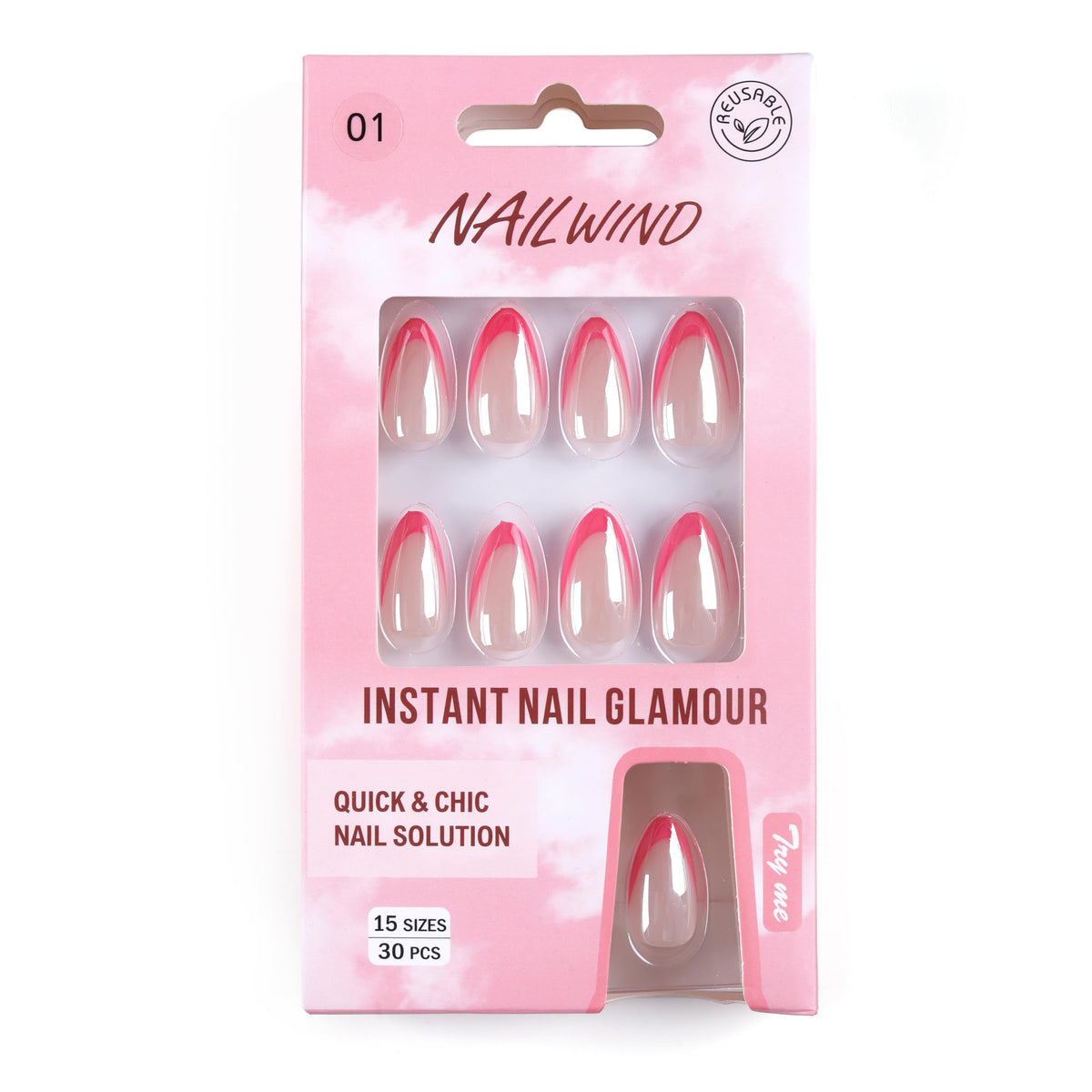 NAILWIND French Tip Press On Nails Almond - Chrome Hot Pink Press On Nail Short, Stick On Nails for Women, Glue On Nail with in 16 Sizes - 30 Soft Gel Fake nail on Kit, for Women Girls (01 - Pink - Berry French, Short) - Image 5