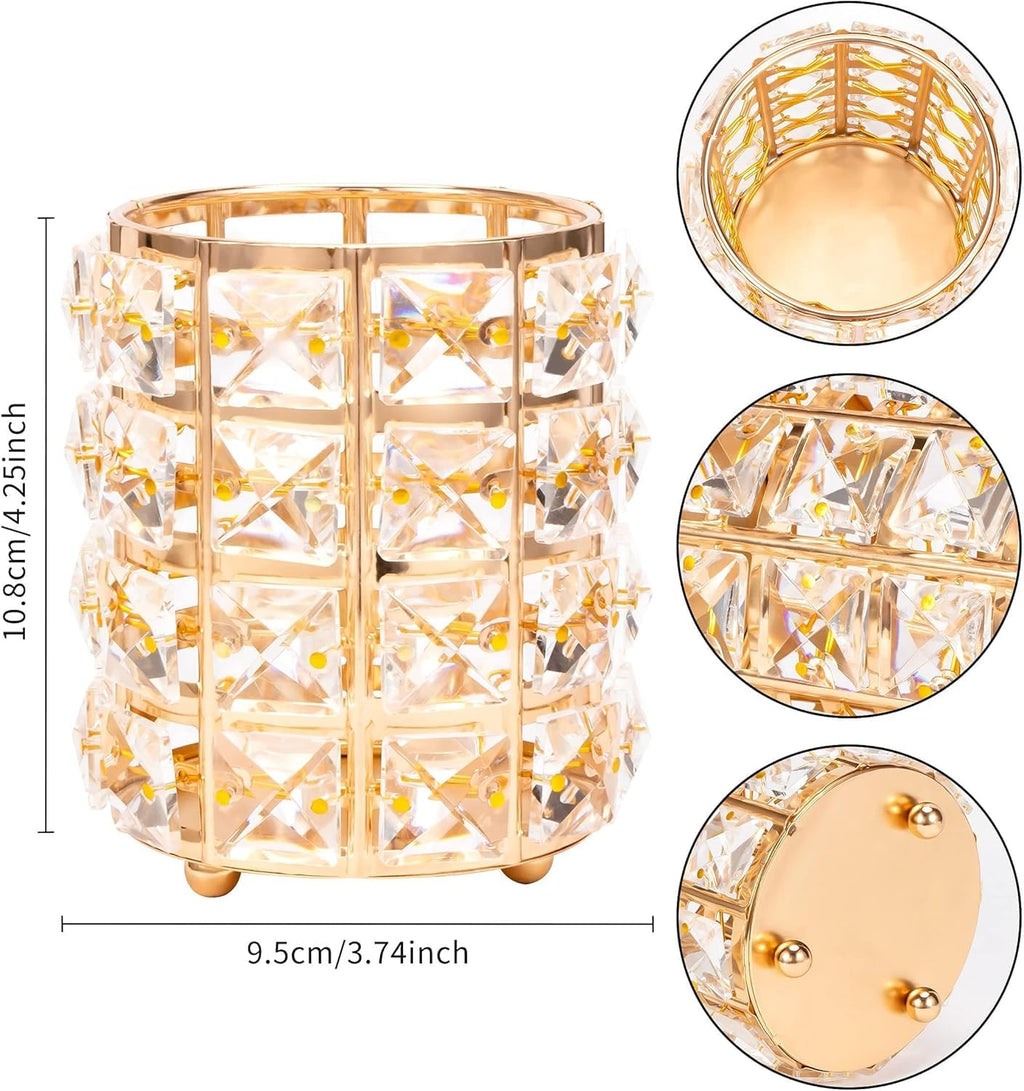 COSLUXE Professional 1 Pc Crystal Cosmetic Makeup Brush Storage Holder Organiser Lipstick Pen Storage Box Embellished Stand for Dressing Table Gold - Image 2
