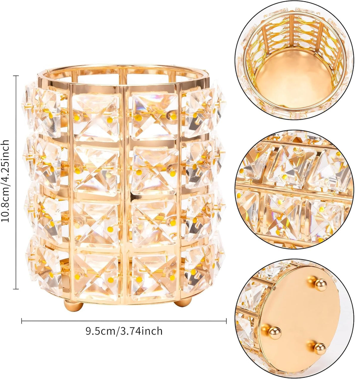 COSLUXE Professional 1 Pc Crystal Cosmetic Makeup Brush Storage Holder Organiser Lipstick Pen Storage Box Embellished Stand for Dressing Table Gold - Image 2