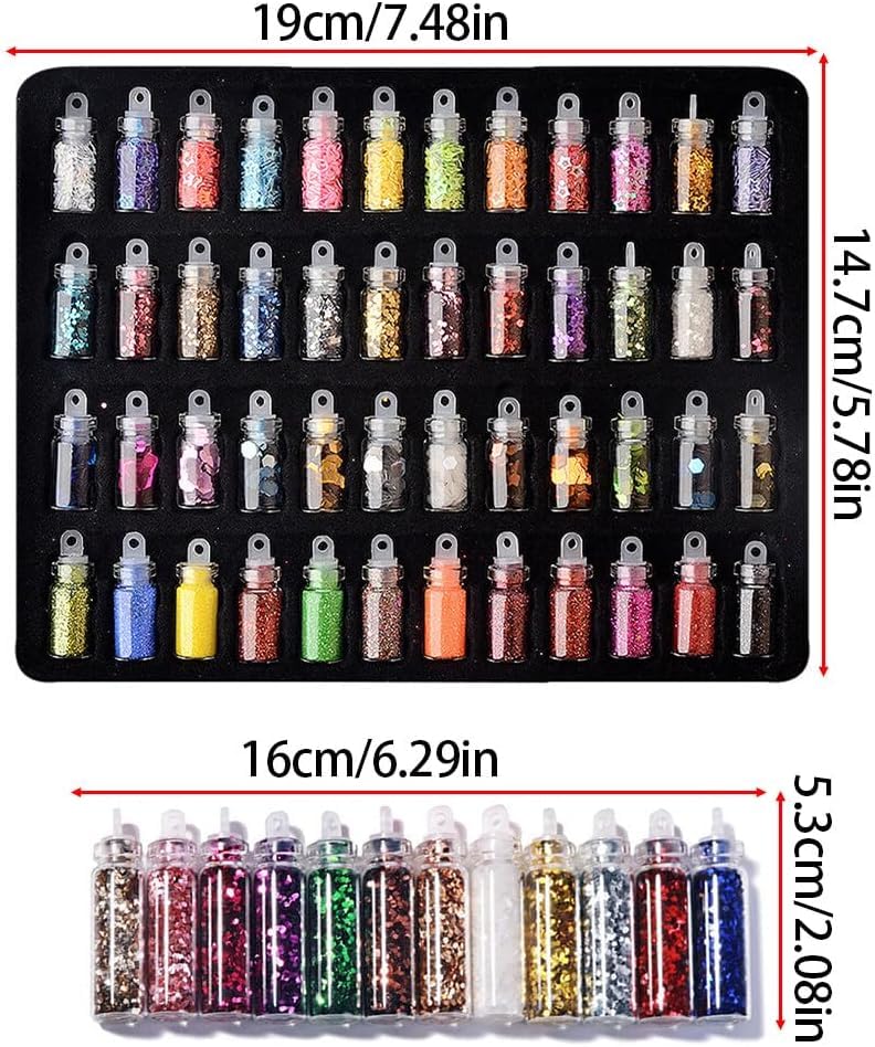 NAILWIND 48 in 1 Set of 3D Nail Art Glitter Bottle Acrylic Rhinestone Decoration Kit, 3D Nail Art,3D Glitter Set of Nail Nail Art Tool for Nail Decoration Multicolour - Set of 48 Bottles - Image 3