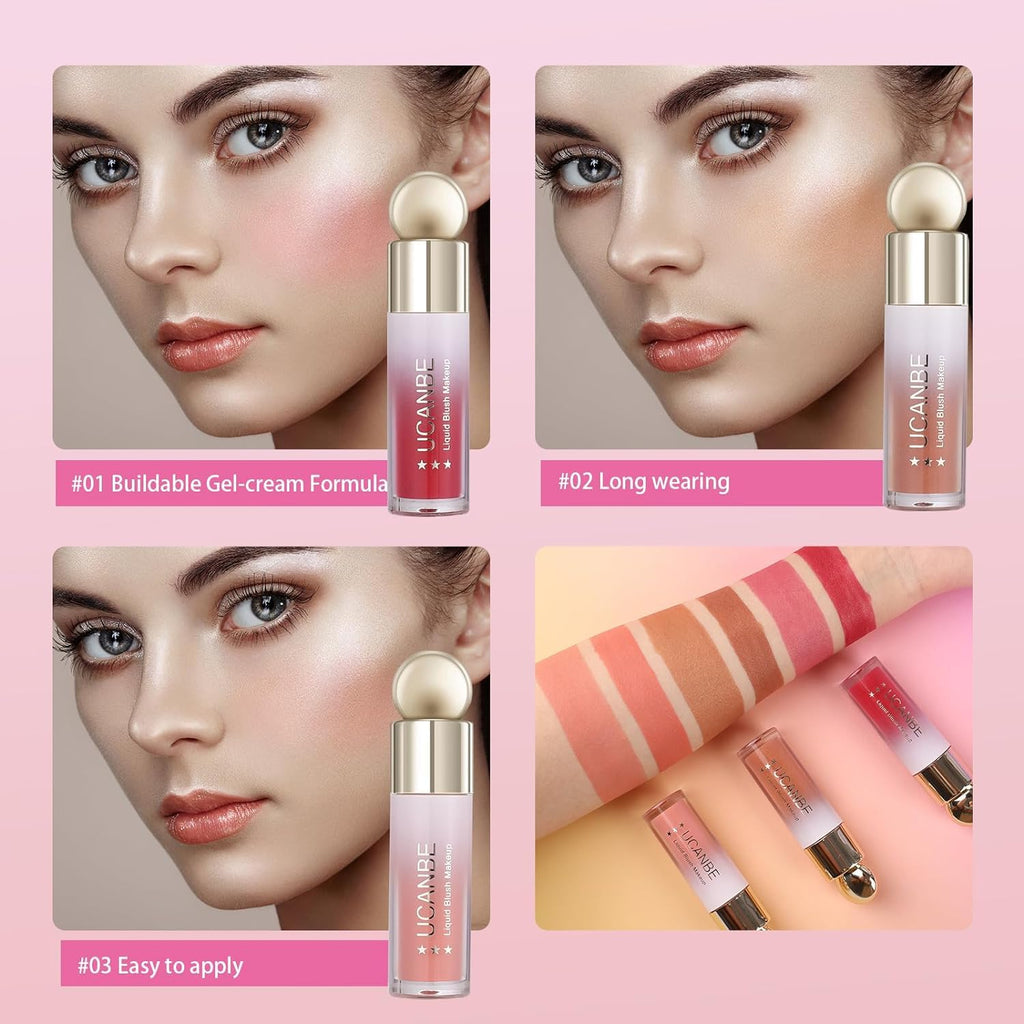 COSLUXE UCANBE 3 PCS Liquid Blush Makeup Set, Blendable Soft Cream Face Blush for Cheeks, Natural Matte Finish Looking Long-Wearing Smudge-Proof Moisturizing Makeup (01) - Image 4