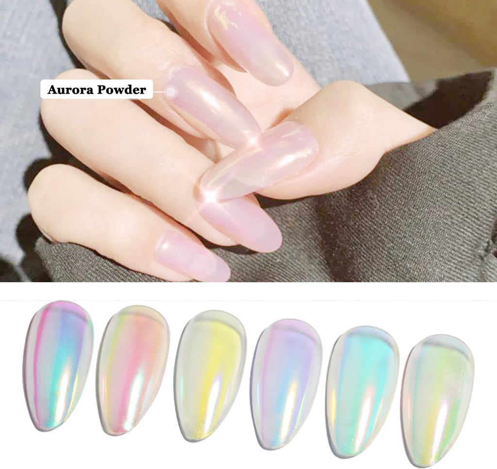 NAILWIND Chrome Nail Powder, 6 Aurora Mermaid Nail Powder Iridescent Pearl Nail Art Powder Metallic Mirror Effect Pigment Glitter Dust Kit Nail Art Supplies for Gel Polish Nail Decorations - Image 9