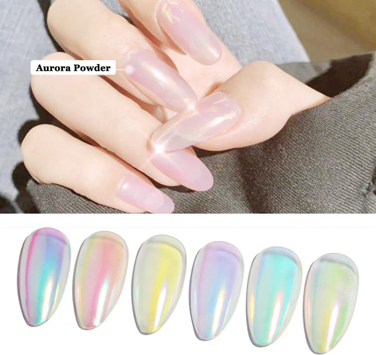 NAILWIND Chrome Nail Powder, 6 Aurora Mermaid Nail Powder Iridescent Pearl Nail Art Powder Metallic Mirror Effect Pigment Glitter Dust Kit Nail Art Supplies for Gel Polish Nail Decorations - Image 9