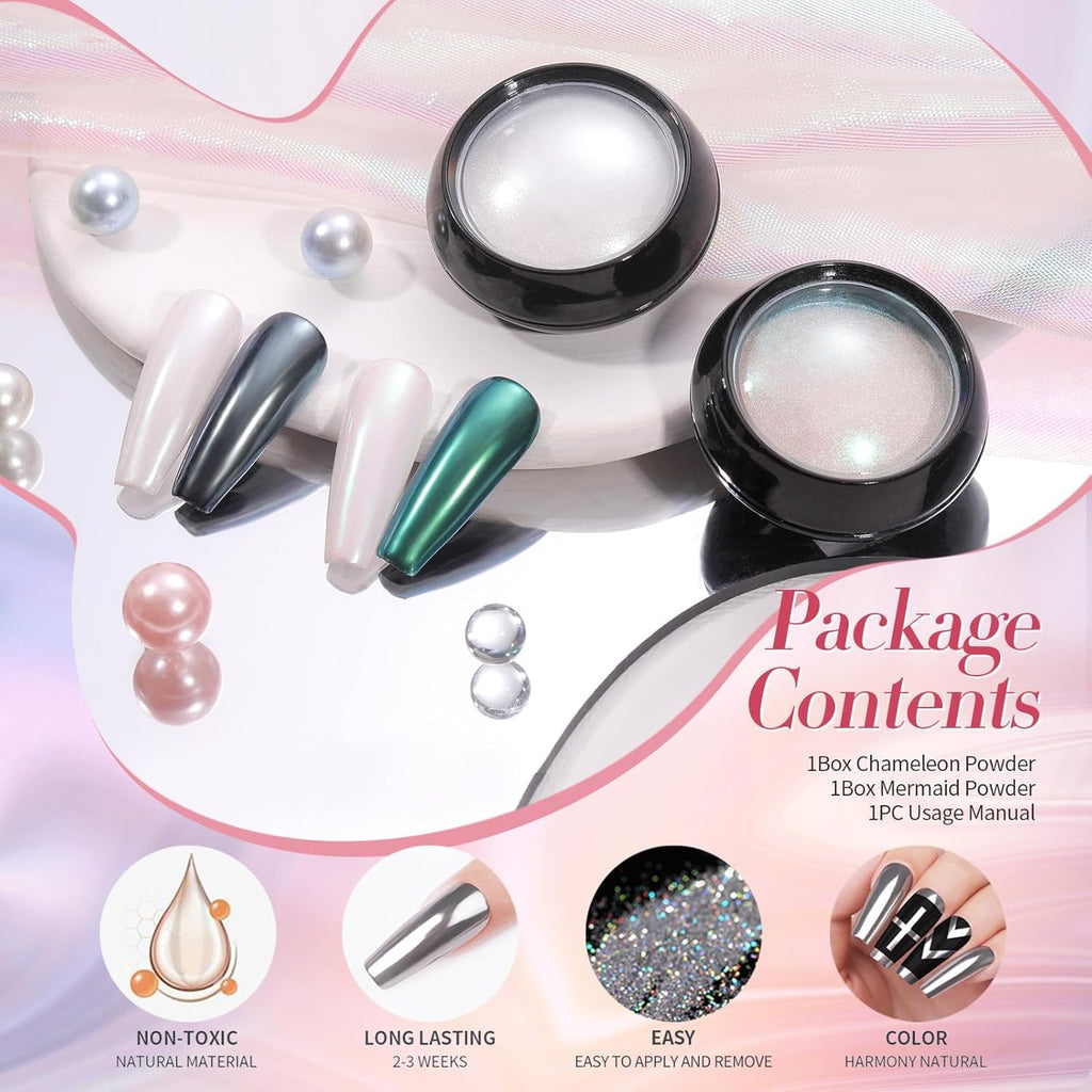 NAILWIND White Chrome Rainbow Nail Powder Set, Reflective Glitter Metallic Mirror Effect for Nails Art Design 3D Holographic Silver Rose Gold Pigment,1- PCS - Image 3