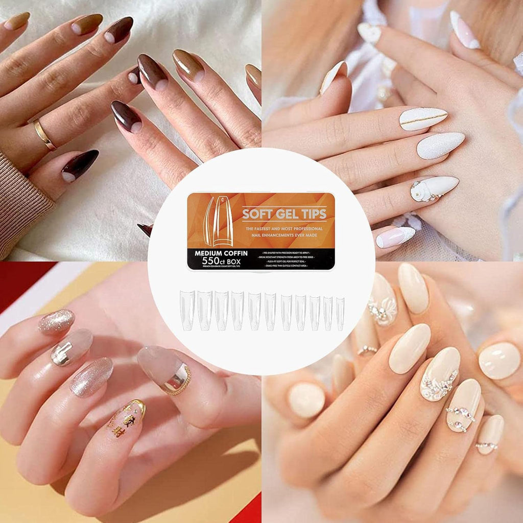 NAILWIND Soft Gel Nail Tips, Medium Coffin Press On Nails, 11 Sizes Full Cover Acrylic False Nail Tips, for Beginner and Professional Home Salon Diy for Nail Salons DIY Med coffin french, 550 pcs - Image 3