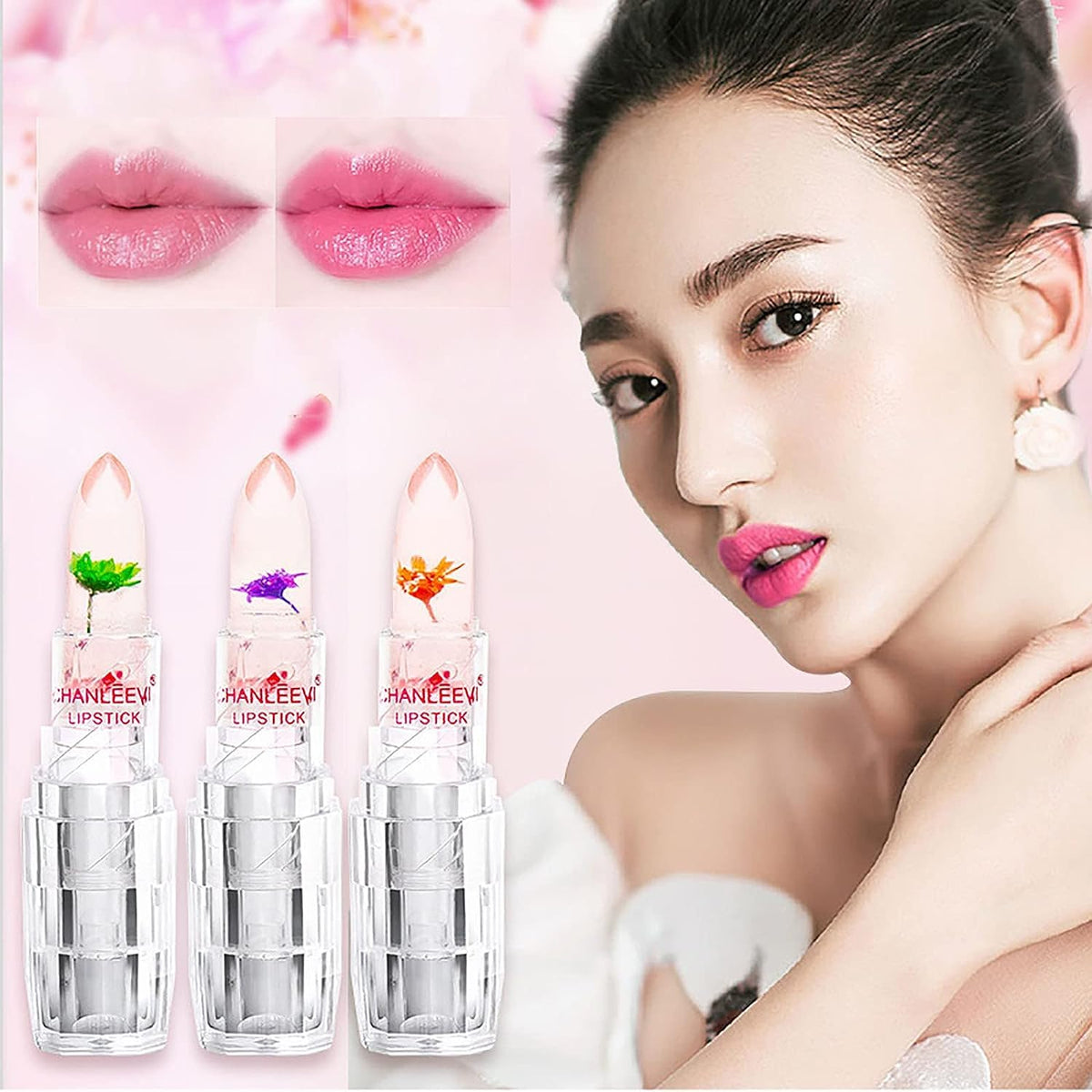 HUDAMOJI 6 Pcs Crystal Jelly Flower Matte Lipstick Moisturizer Clear Lip Glossy Balm, Color Changing, Long Lasting Lip Balm Lips Moisturizer Magic Temperature Color Change Lip Glossy For Girls Woman - Image 3