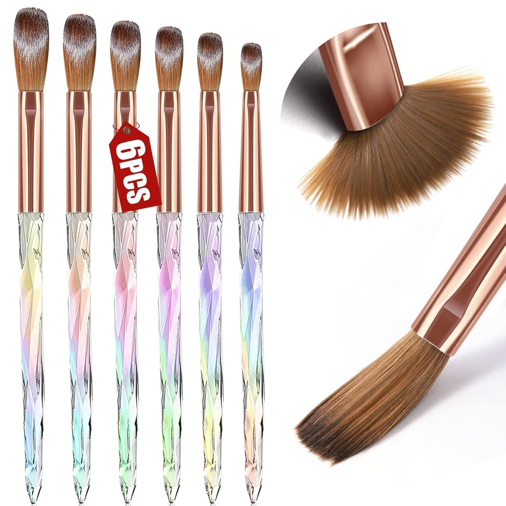 NAILWIND Acrylic Brush Set 6PCS Professional Nail Brushes for Application, Powder, Art Extension, 3D Carving, Manicure Tool, Home DIY - Sizes 4/6/8/10/12/14