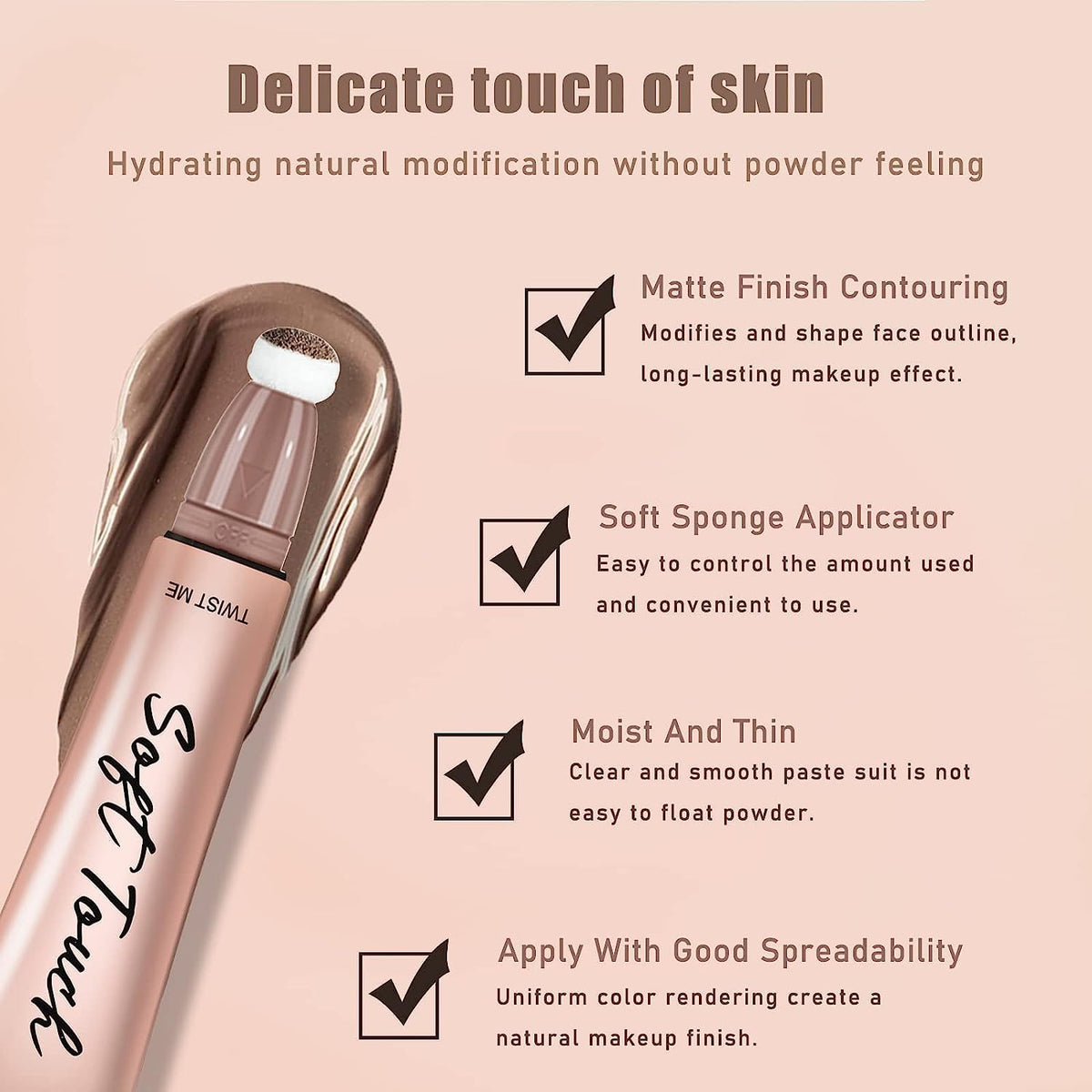 My Colors Liquid Highlighter Stick with Cushion Applicator, Soft Touch Long Lasting Natural Matte Finish, Silky Cream Face Highlighter and Contour Bronzer Stick (H1) - Image 6